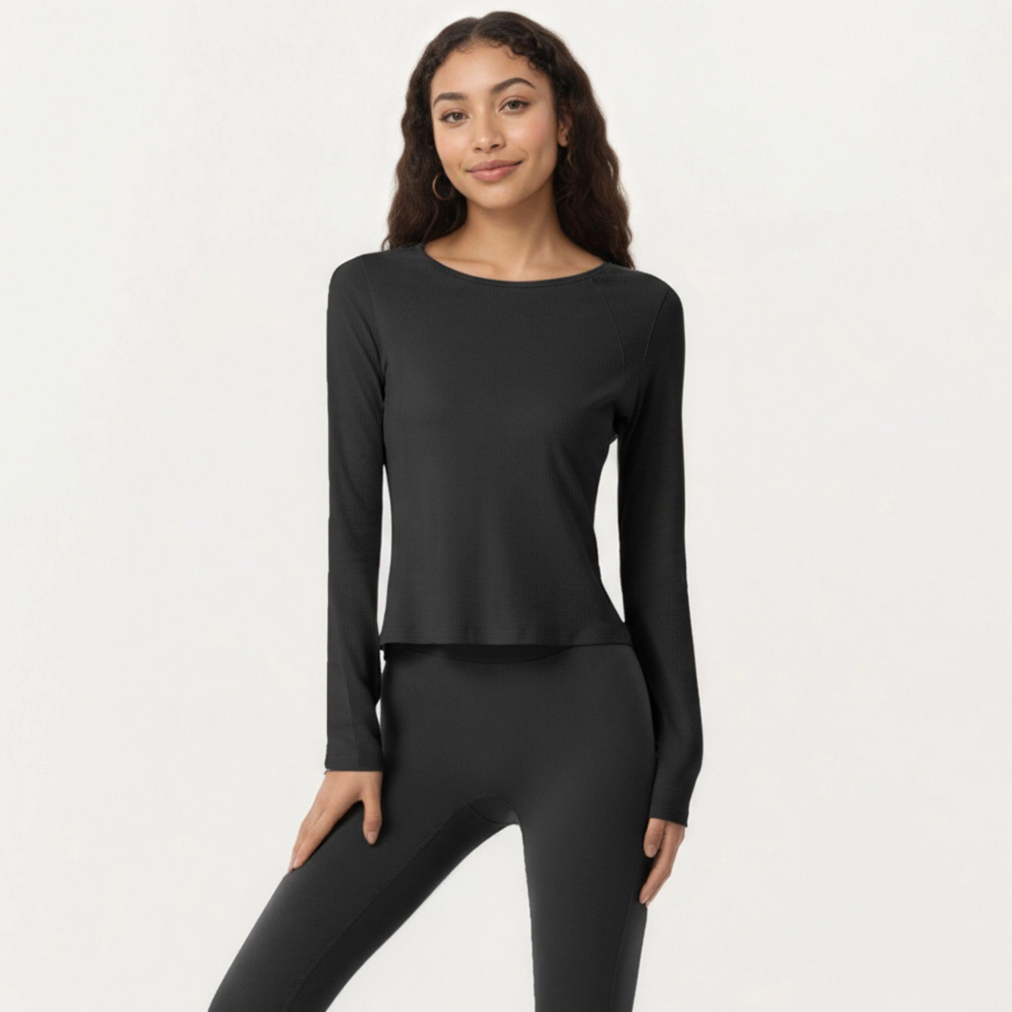 Anna-Kaci Women's Long Sleeve Active Top with Soft Stretch Fabric Crew Neckline Clean Minimal Silhouette