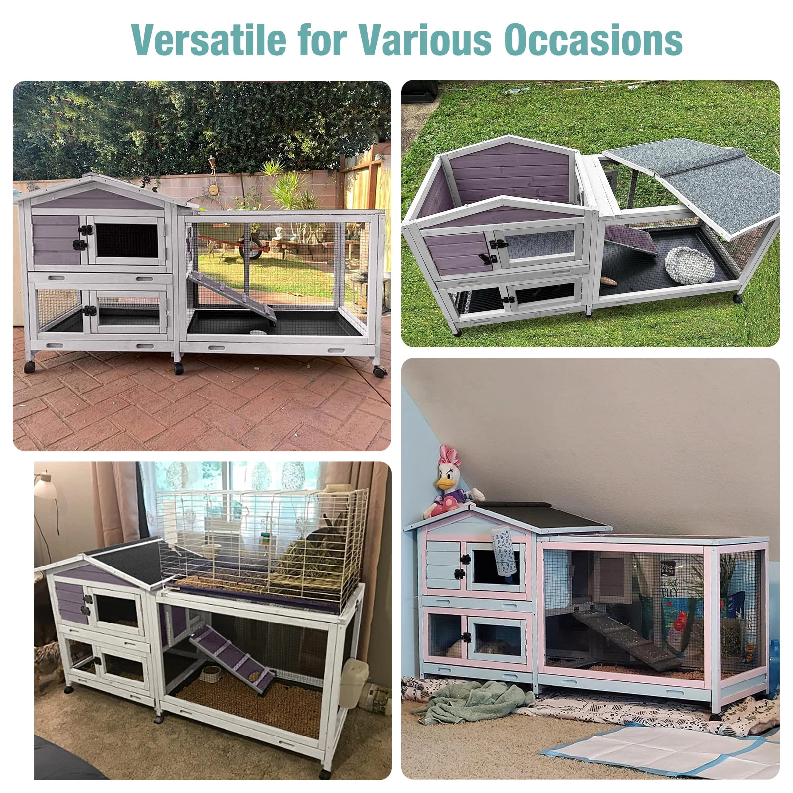 Wood-Metal Rabbit Chicken Coop Hutch, Indoor Pet Cage with Pull-Out Tray & Running Space Full Fittings
