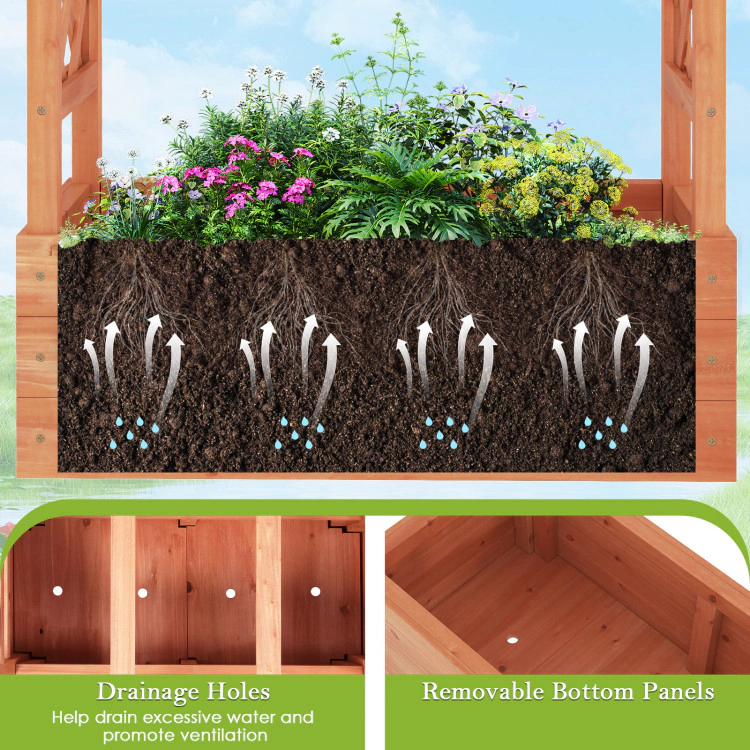 Hivvago Wooden Raised Garden Bed Elevated Planter Box with Trellis and Hanging Roof