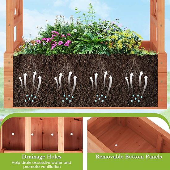 Hivvago Wooden Raised Garden Bed Elevated Planter Box With Trellis And Hanging Roof