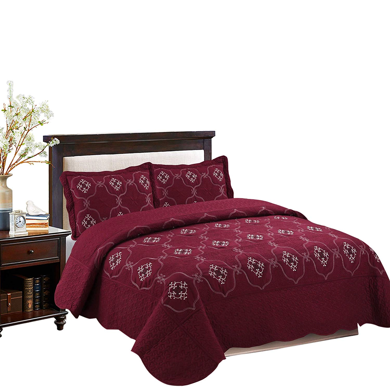 MarCielo 3 Pieces Luxury Embroidered Quilt Set Oversized Bedspread