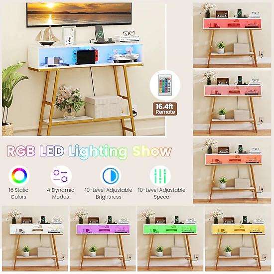 SlickBlue Console Table with Charging Station and RGB LED Lights