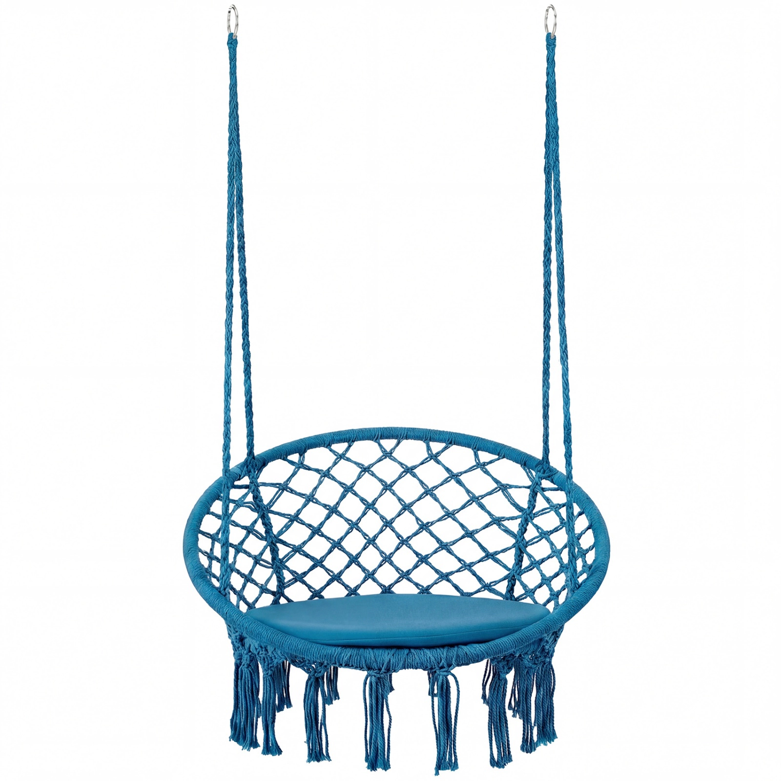 SUGIFT Macrame Hammock Swing Chair with Round Seat Cushion 330-Lb Capacity 31.5-in Wide Indoor Outdoor Blue
