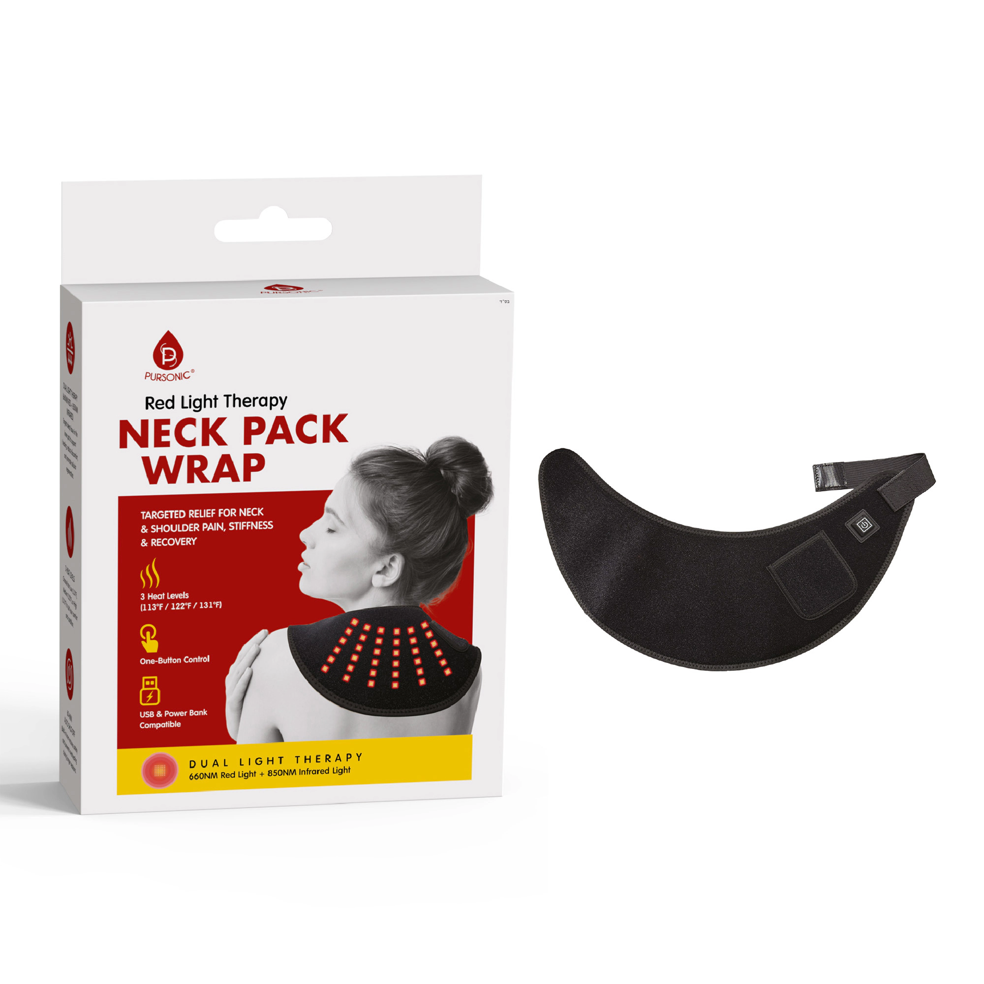 Pursonic Unisex Therapeutic Red Light Therapy Neck Pack Wrap – Targeted Relief for Neck & Shoulders