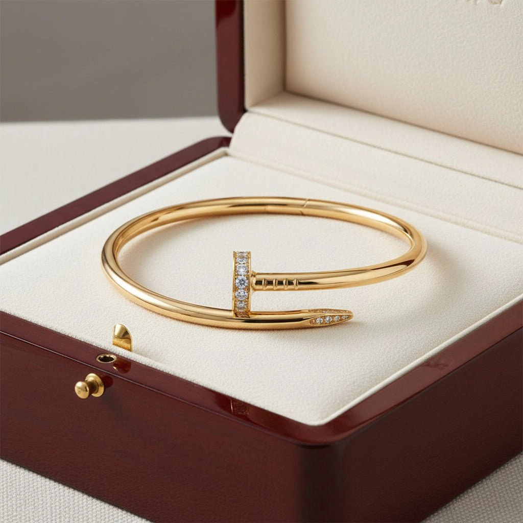 DressAtR Women's Zircon Gold Tone Nail Bangle Bracelet