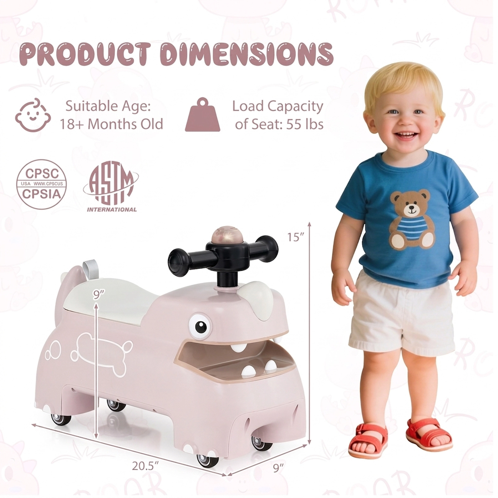 Toddler Ride on Sliding Car Pink Under Seat Storage LED Lights 6 Sounds Push-Along Walker 18 Months+ 55-lb Capacity