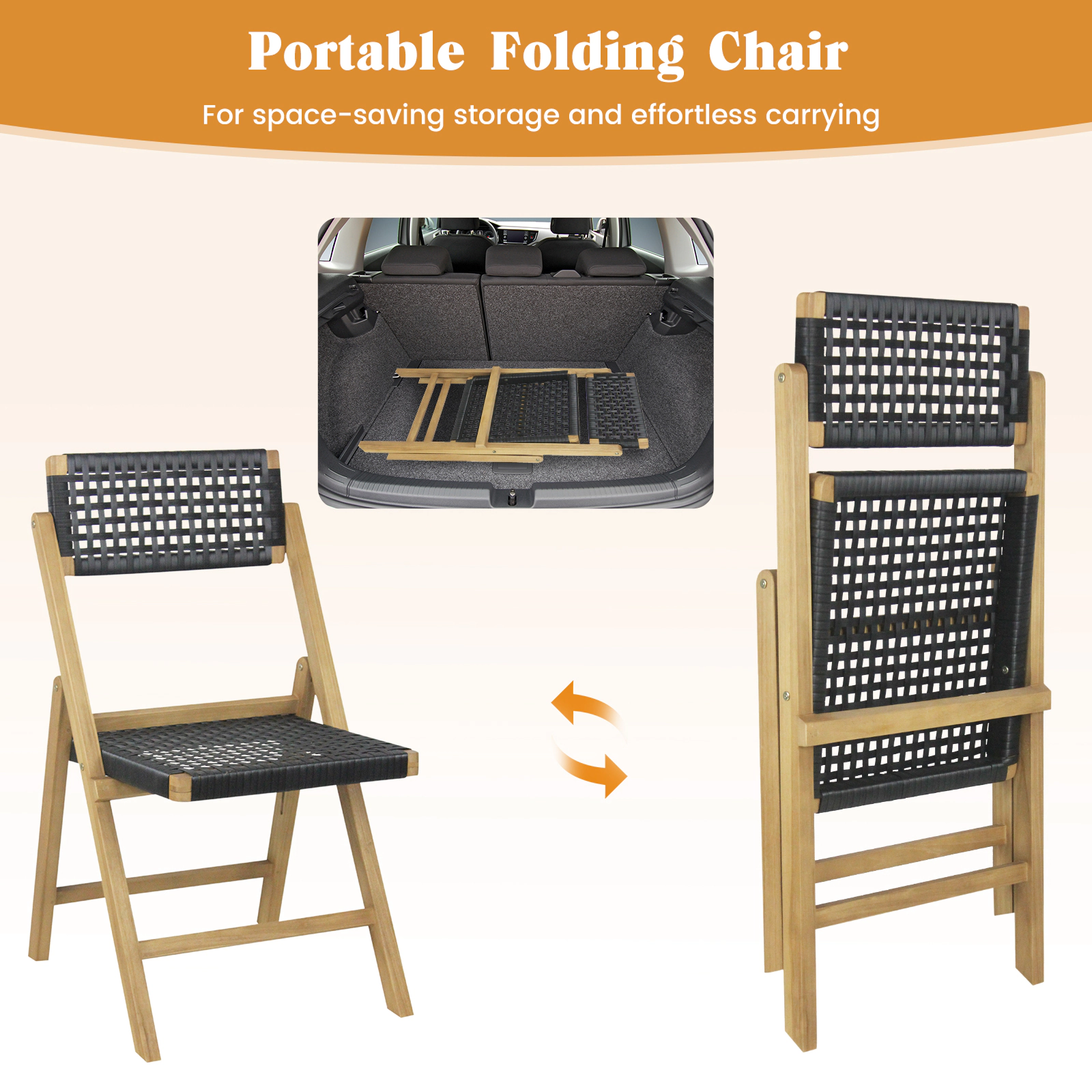SUGIFT Set of 2 Natural Folding Teak Dining Chairs with Woven Rope Seat 23-in W 34-in H 220-lb Per Chair