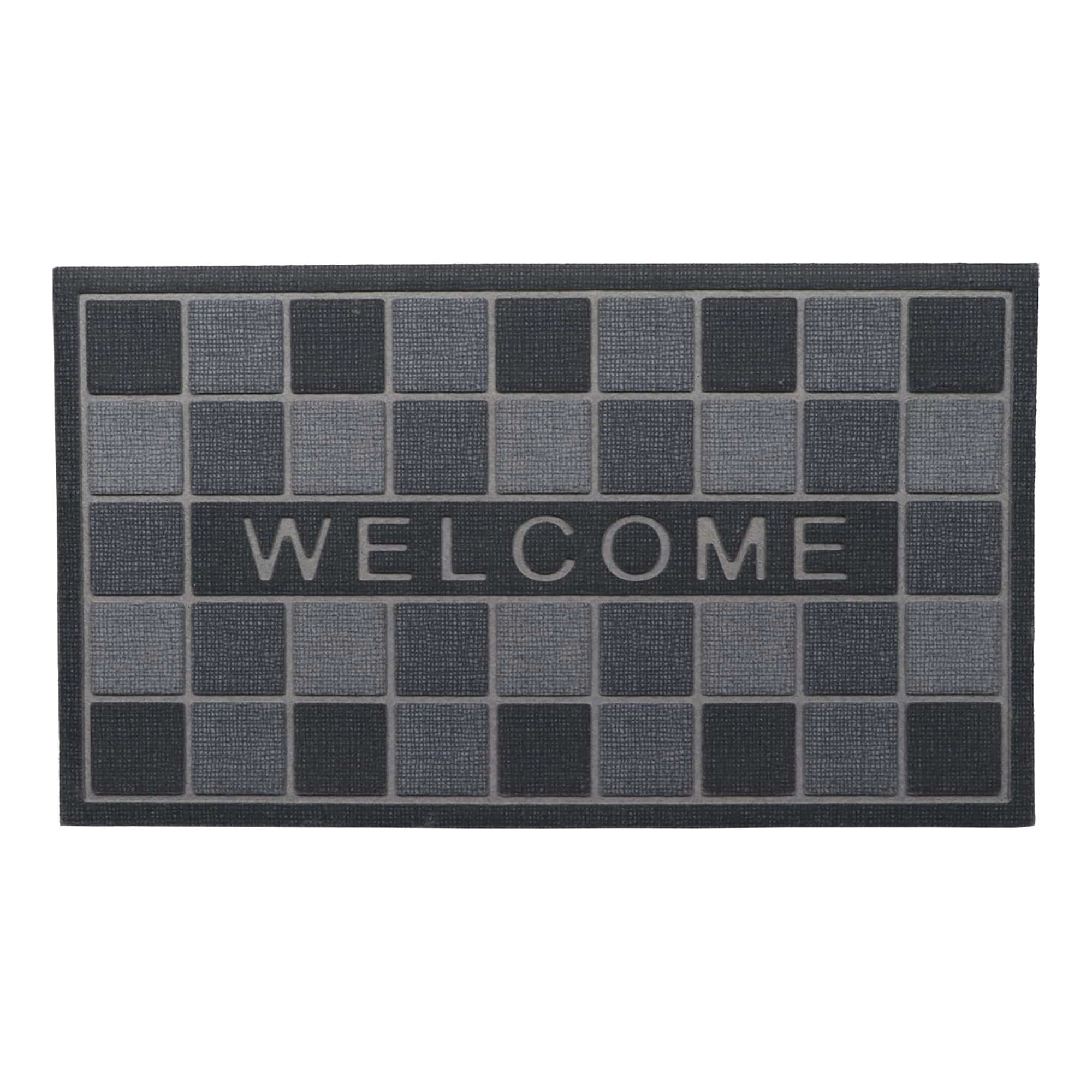 Evideco French Home Goods Gray Welcome Rubber Doormat 30 x 17 Inches