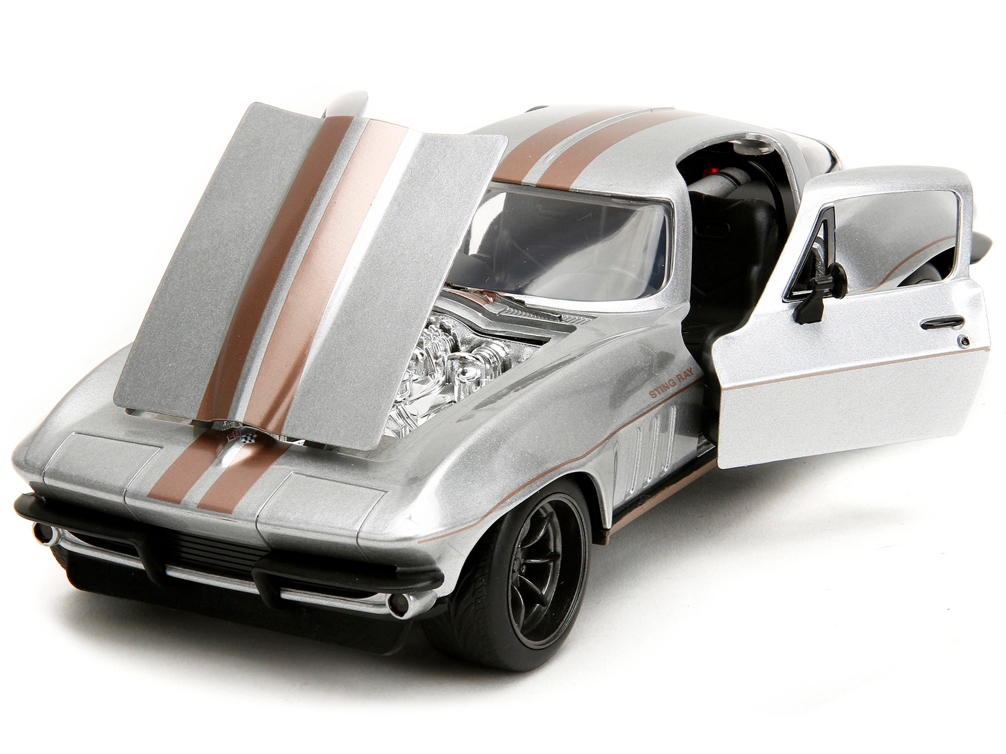 Jada 1966 Chevrolet Corvette Silver Metallic with Bronze Stripes "Bigtime Muscle" Series 1/24 Diecast Model Car by Jada