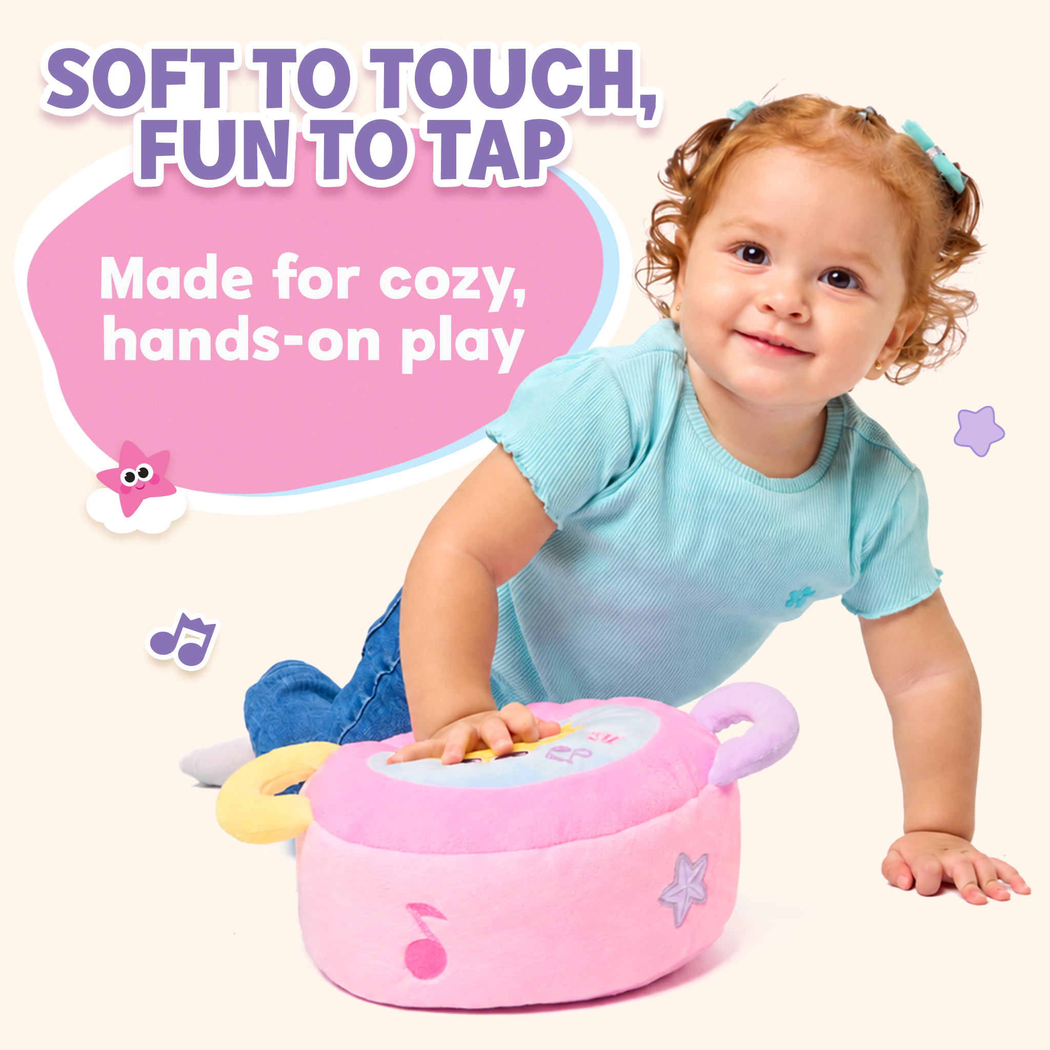Pinkfong Kids Baby Shark Soft Musical Tap Drum Toy - Pink Plush Drum with Sing-Along Songs