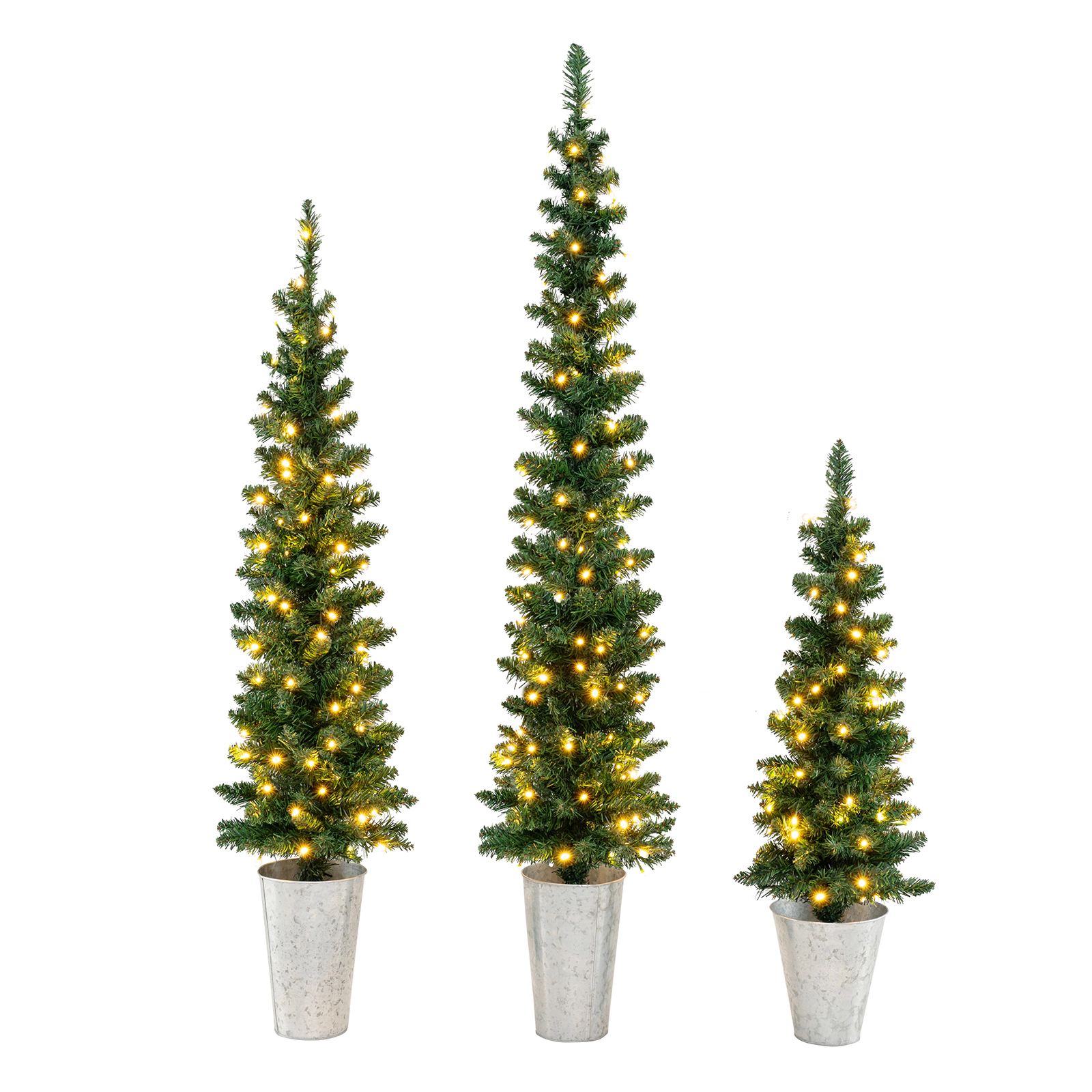 LJG Set of 3 Pre-Lit Artificial Christmas Trees with 230 Warm White LED Lights