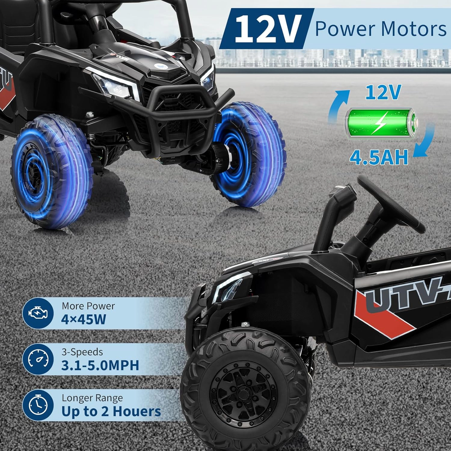 12V Kids Ride On UTV Truck with Remote, Switchable 4WD/2WD, Spring Suspension, EVA Tires, Bluetooth, Music & LED Lights