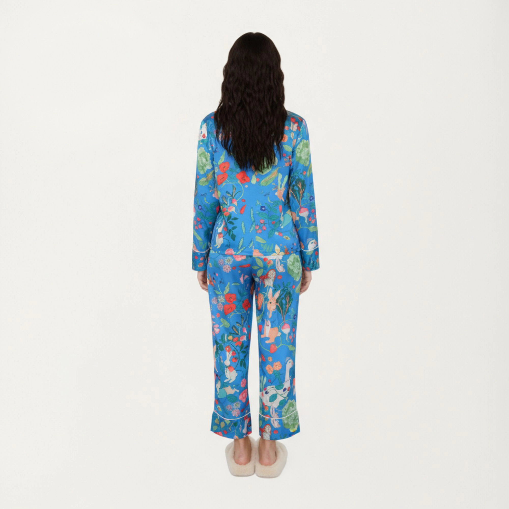Anna-Kaci Women's 2-Piece Long Sleeve Button Front Pajama Set with Botanical Animal Print and Soft Silky Fabric