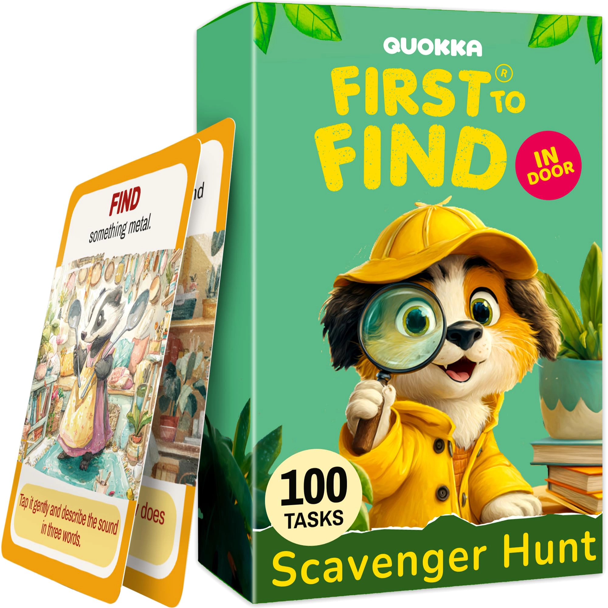 QUOKKA Kids Activity Card Game Set Ages 4-8, 4-in-1 Indoor & Outdoor Games with 450 Challenges