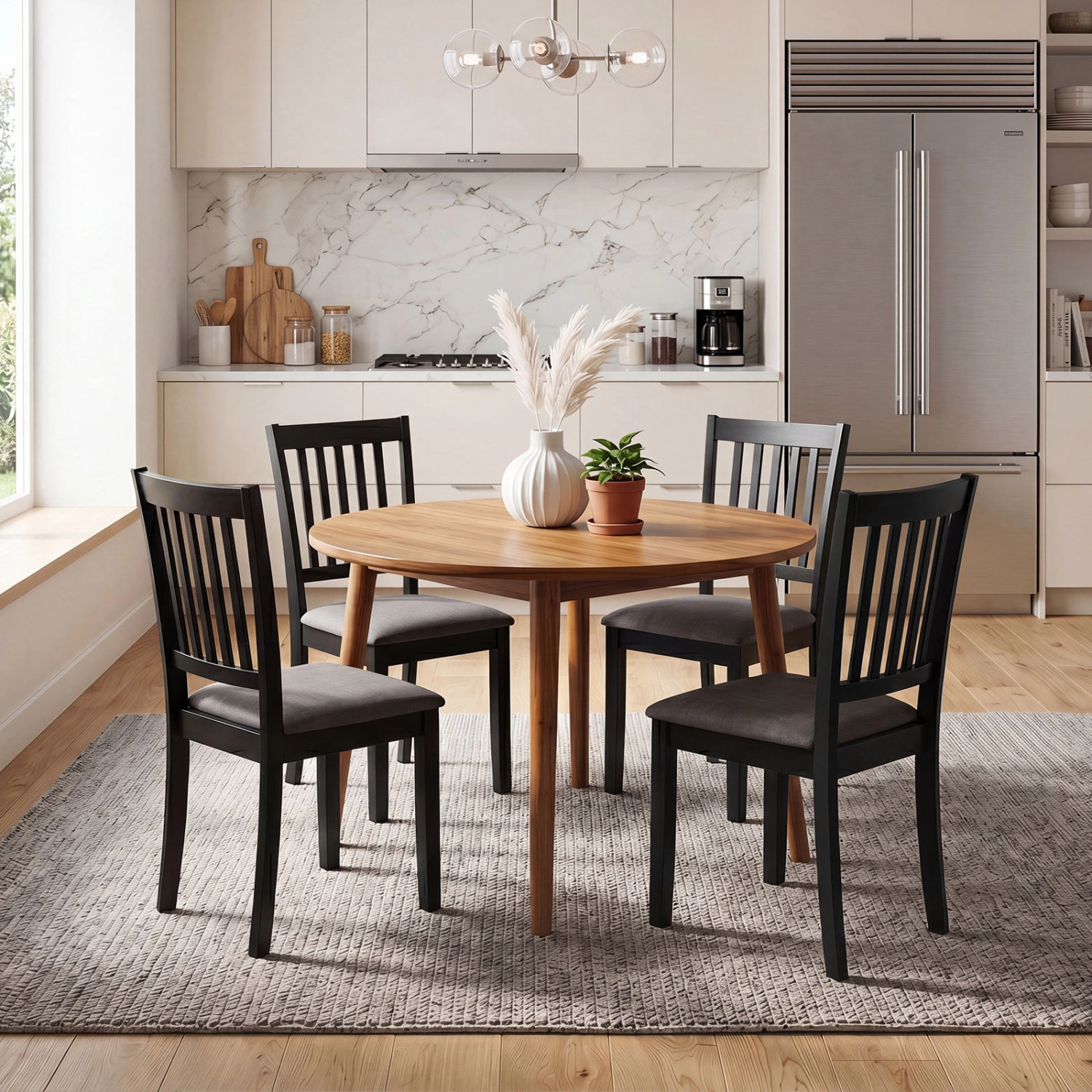LJG Set of 4 Wooden Upholstered Dining Chairs with Rubber Wood Frame