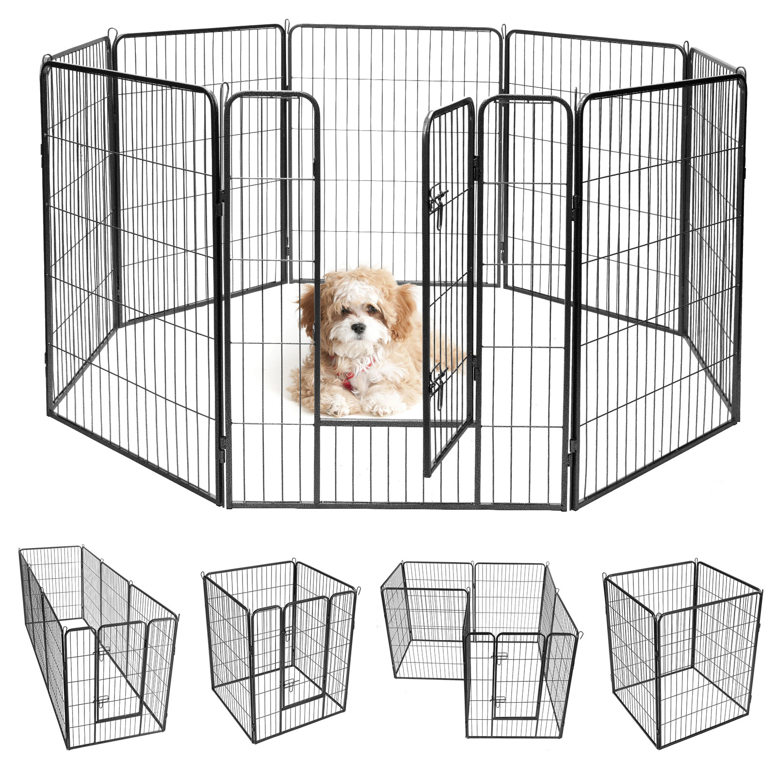SUGIFT 8-Panel Heavy Duty Steel Pet Playpen Fence Gate with Door 31.5 x 48-in or 31.5 x 40-in Panels As Picture Show