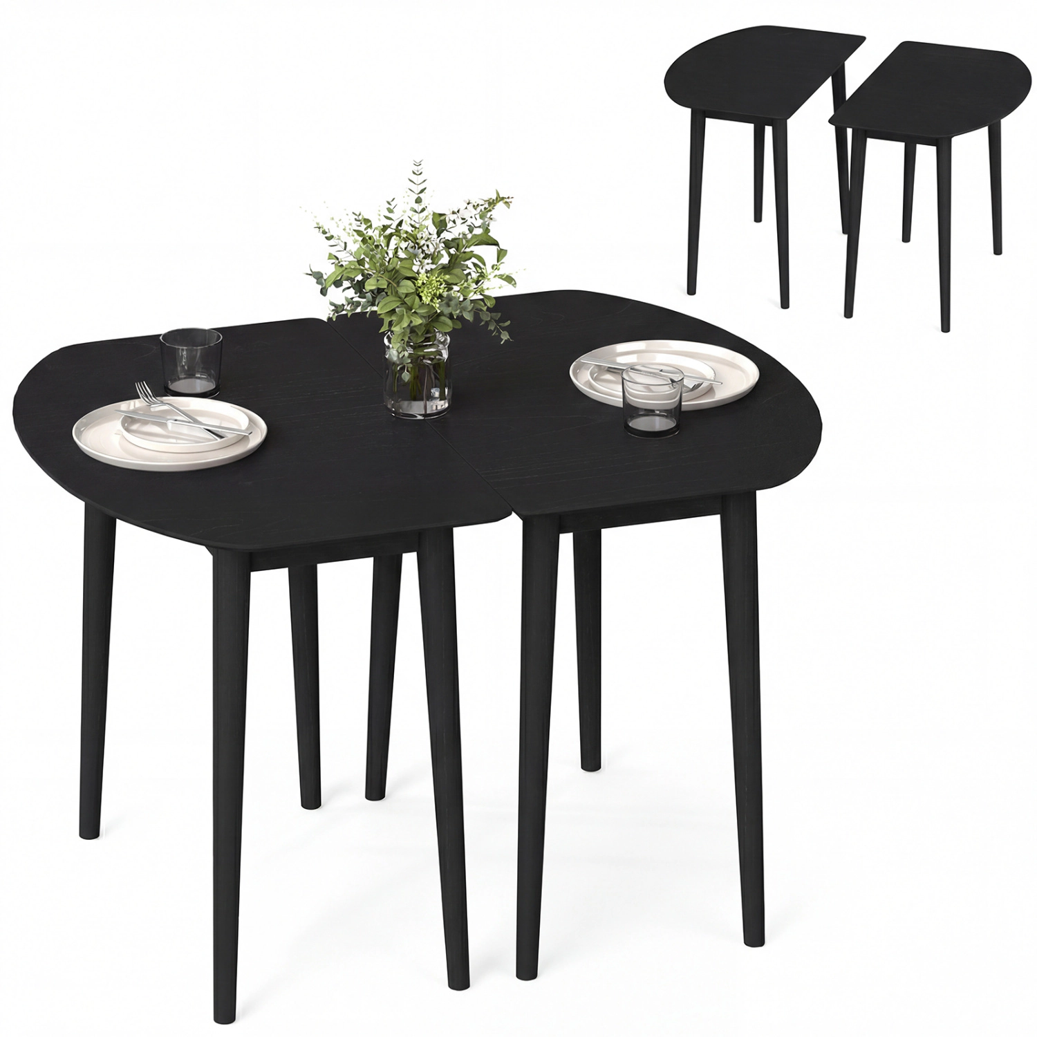 LJG Extendable Oval Dining Table Set with 2 Half-Round Tables for 4-6 People