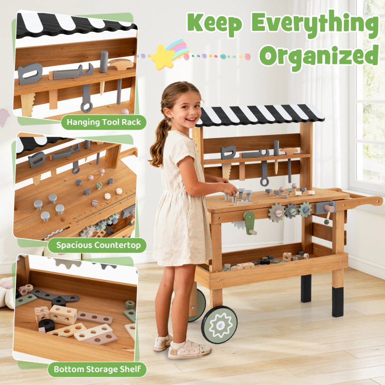 Hivvago 2-in-1 Kids Rolling Cart with Play Tools Set for Construction Play