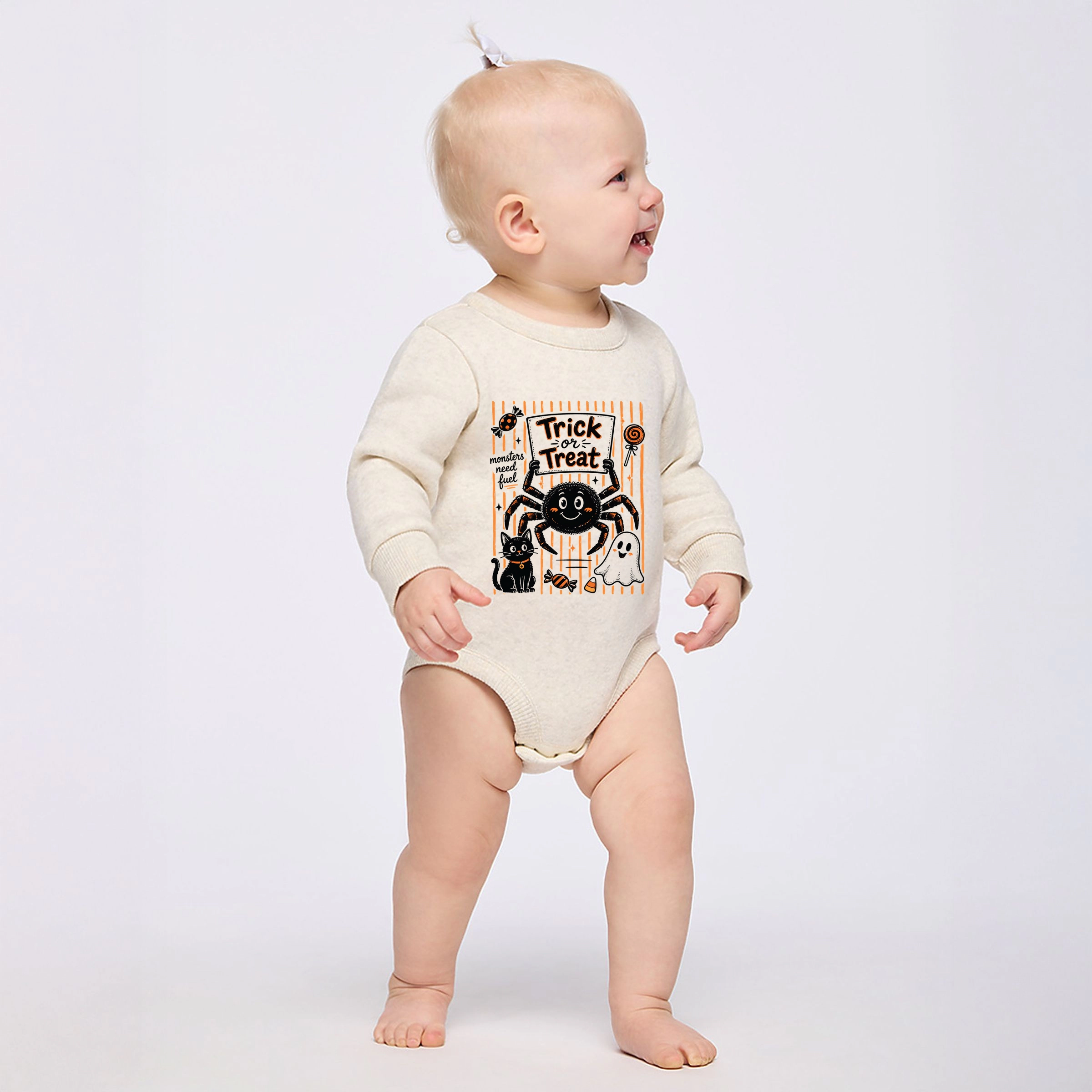 The Juniper Shop - Infant Fleece BodySuit Trick or Treat Spider Stripes