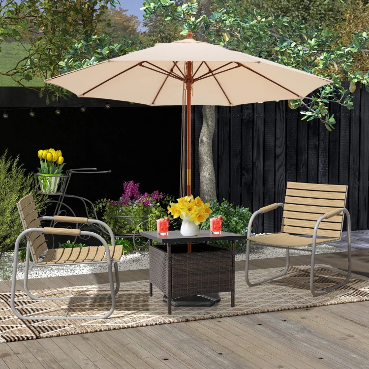 Hivvago Patio Square Wicker Side Table With Umbrella Hole For Yard Garden Poolside