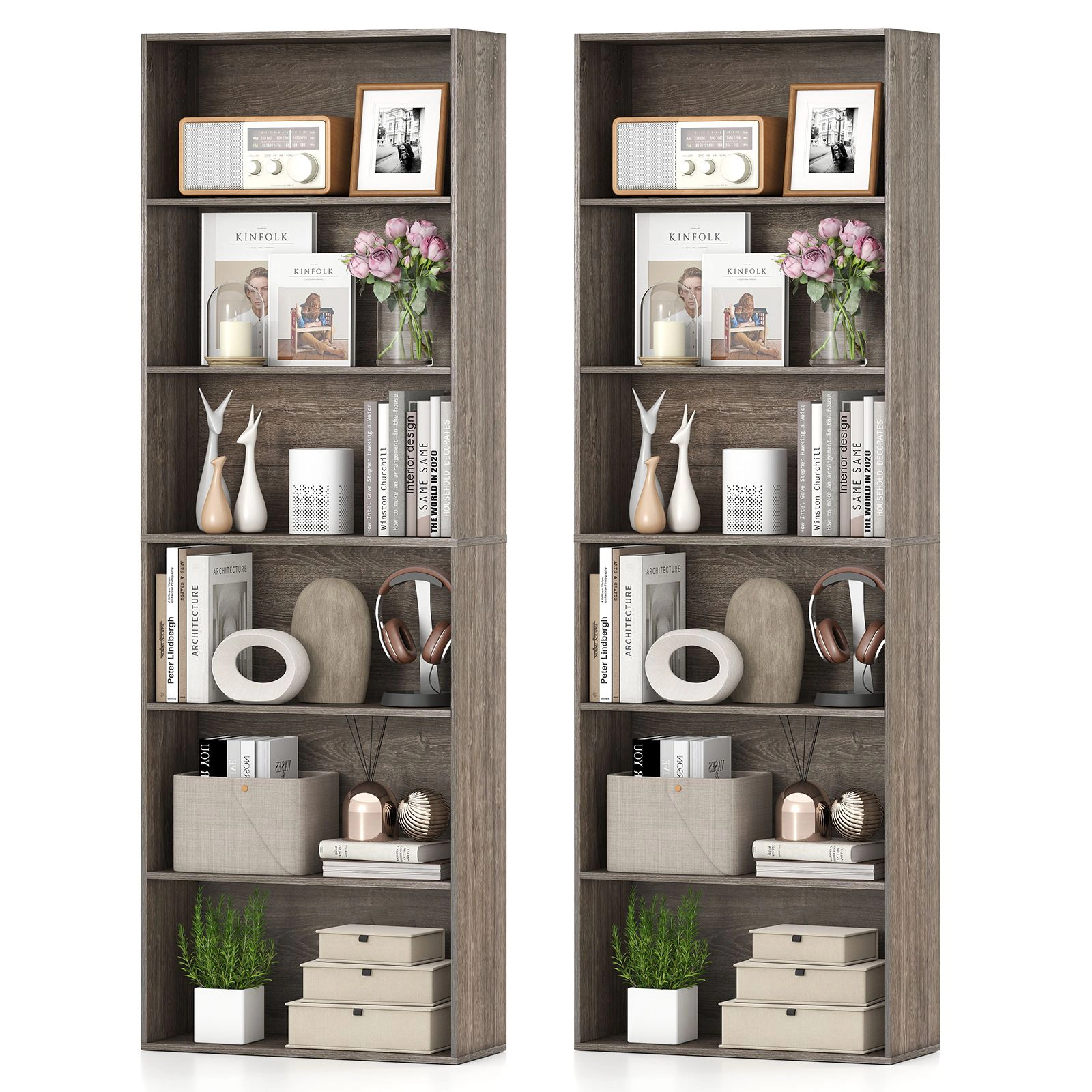 SlickBlue 70 Inch Freestanding Bookcase Display Shelf with 6 Storage Tiers