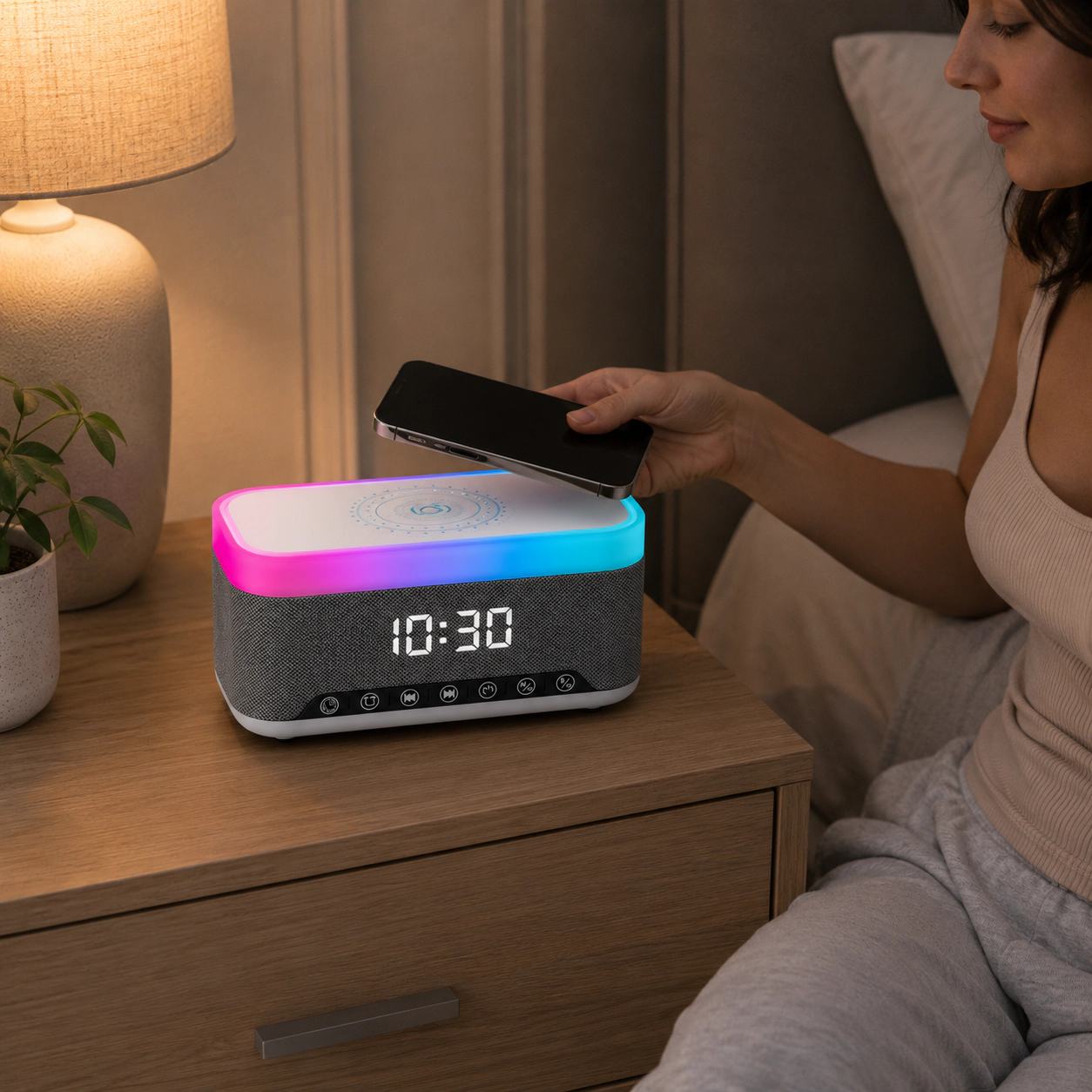 Pursonic Unisex Ultimate 5-in-1 Tech Bundle: Folding Wireless Charger & Multi-Function Bedside Alarm Clock