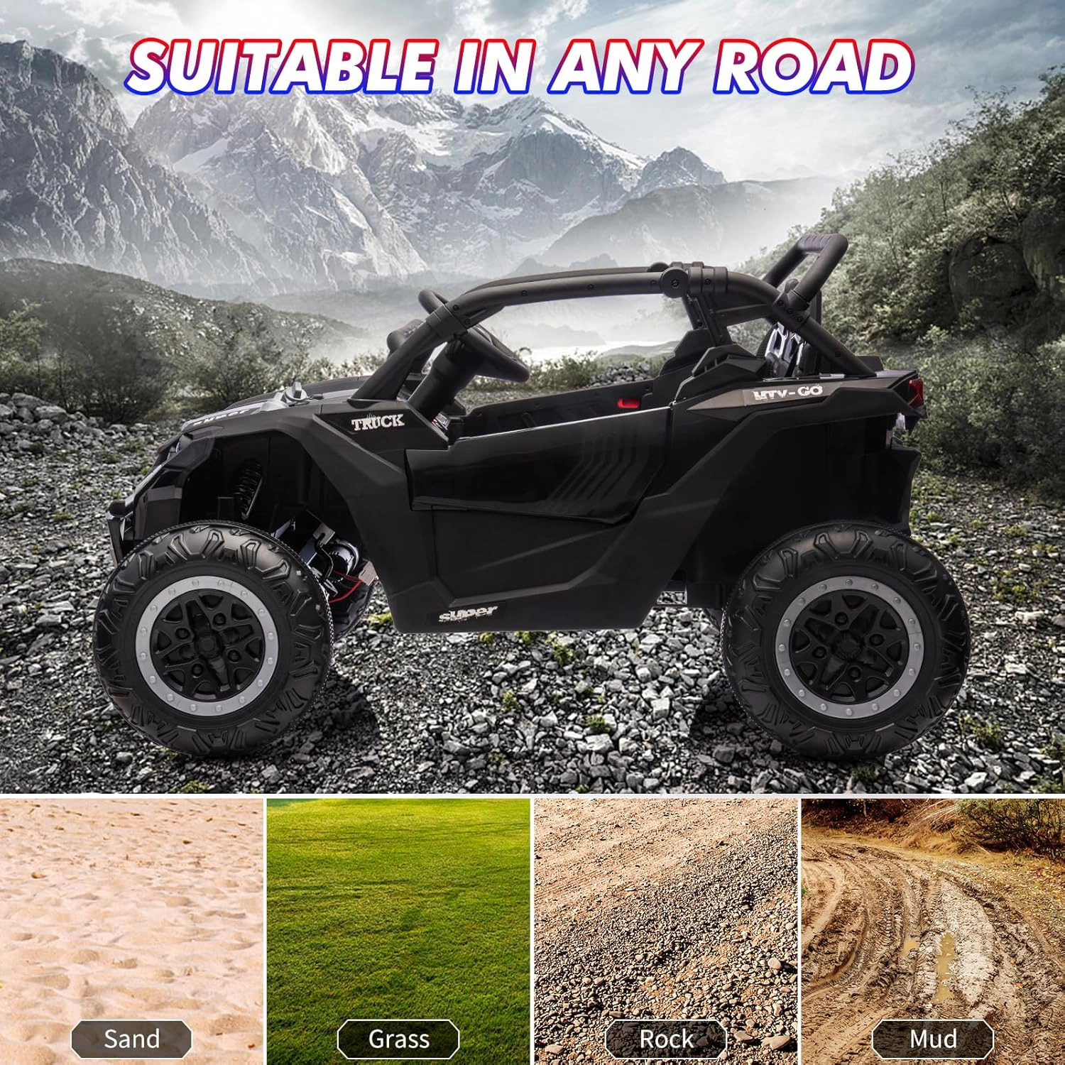 24V 2-Seater Kids Ride-On UTV, 4WD Electric Truck w/ Remote Control, LED Lights, Music, Shock Absorbers, 4×75W Motors