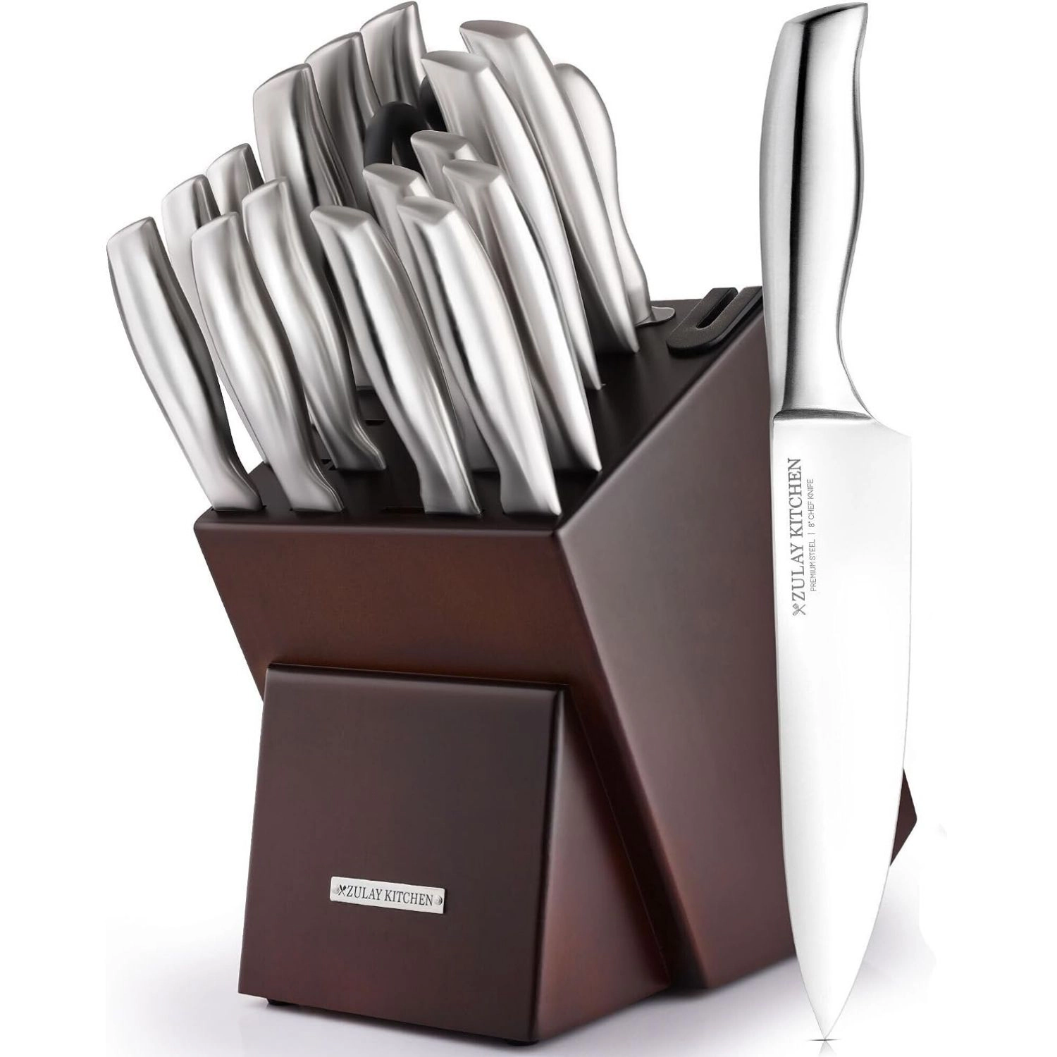 Zulay Kitchen Piece Stainless Steel Knife Set with Block and Sharpener