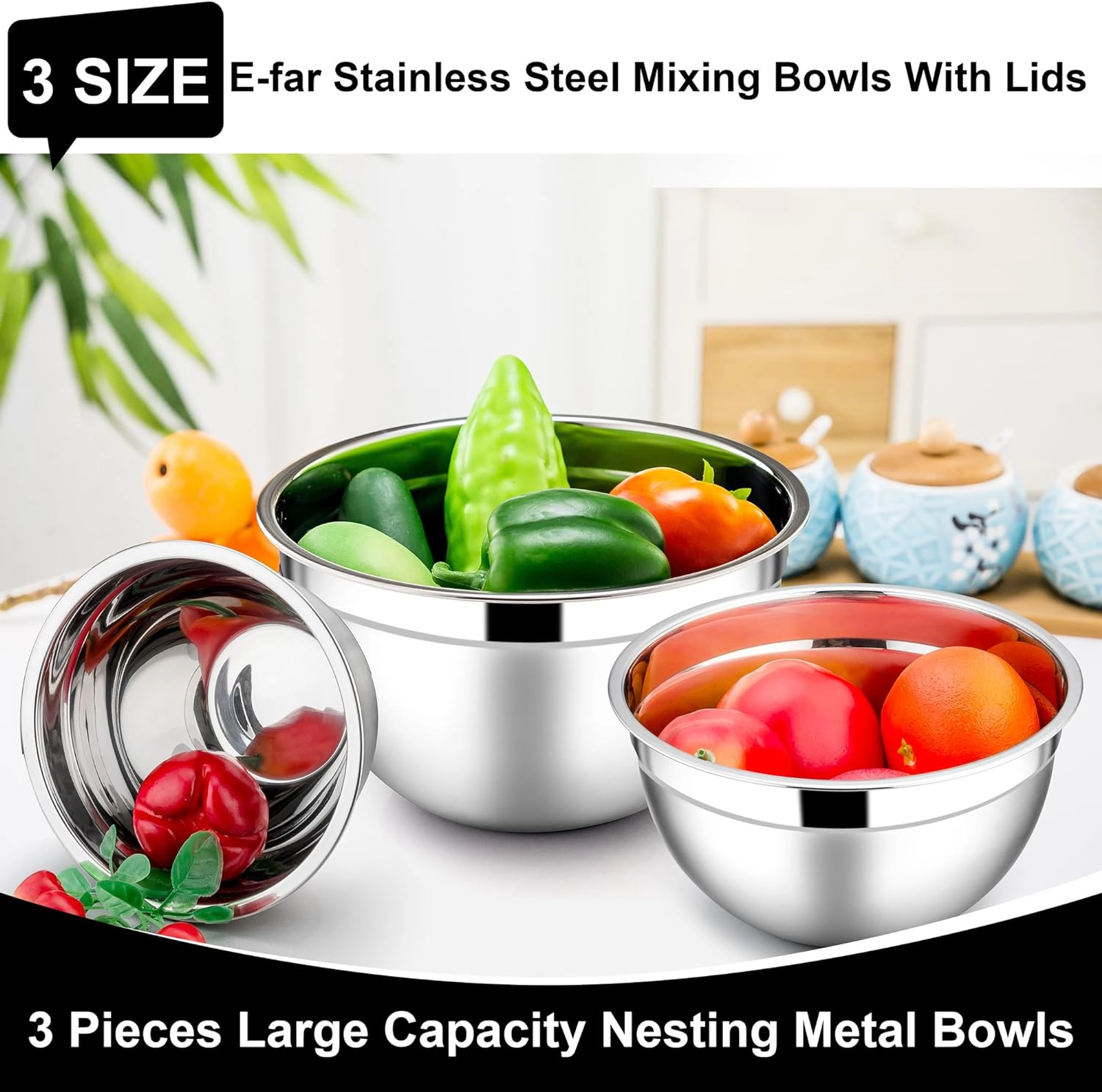 E-far Mixing Bowls with Lids Set