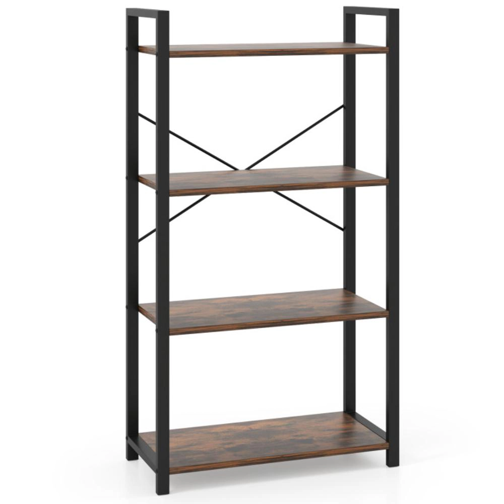 Hivvago 4-Tier Bookshelf with Heavy Duty Metal Frame Industrial Display Shelf-Rustic Brown