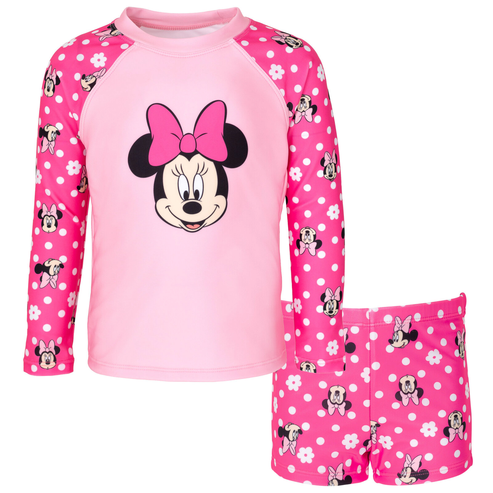 Disney Minnie Mouse Girls' 2-Piece Swimwear Rash Guard and Shorts Set