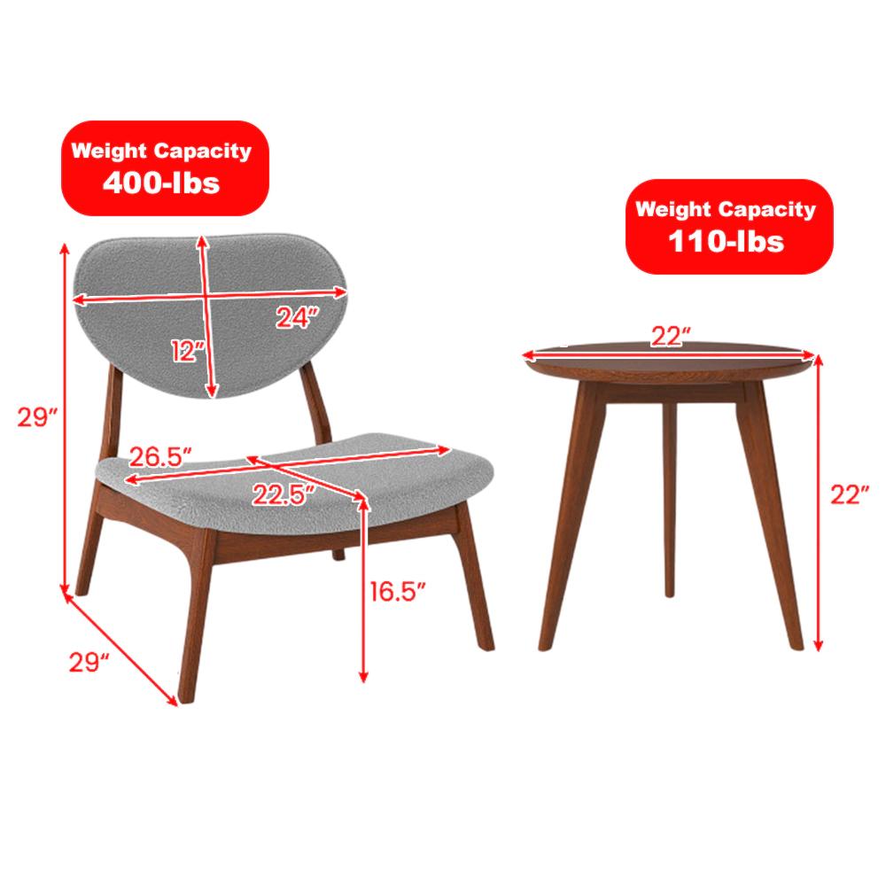 Hivvago Set of 2 Modern Accent Chairs with Matching Side Table and Solid Wood Frame