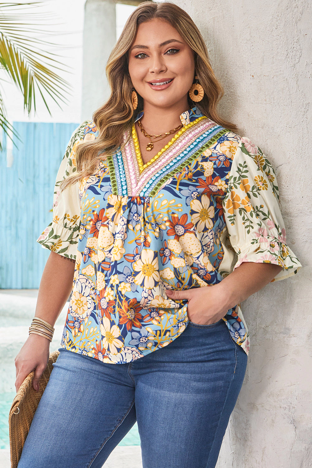 Threaded Pear Women's Alayna Woven Half Sleeve PLUS Blouse