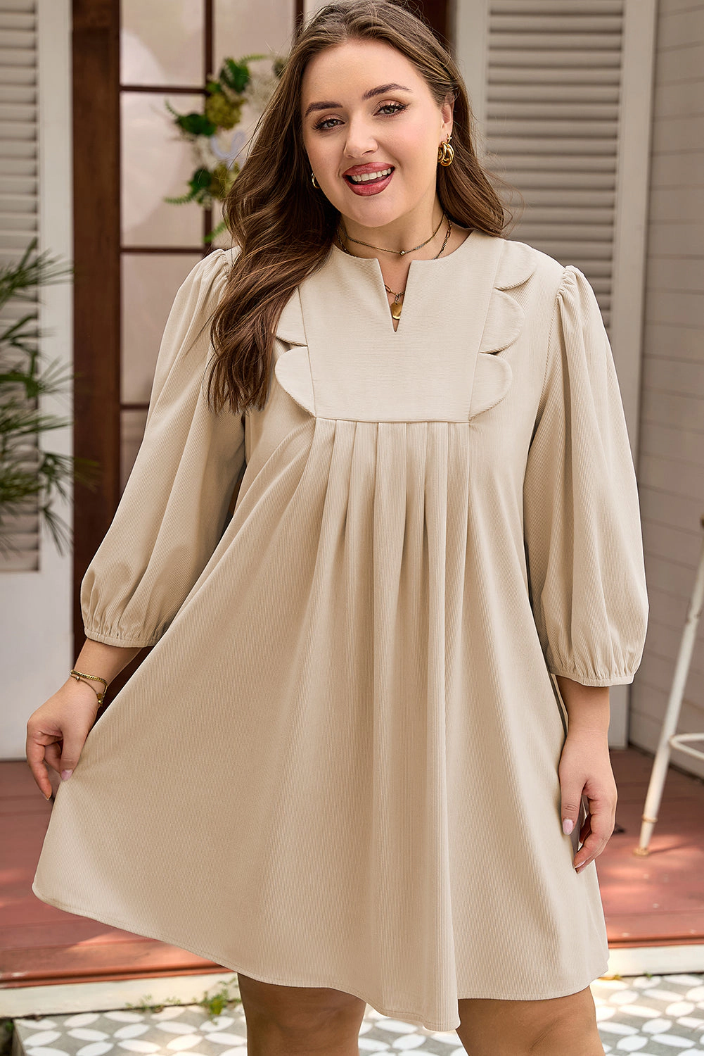 Threaded Pear Women's Mila Scallop Detail Mini PLUS Dress