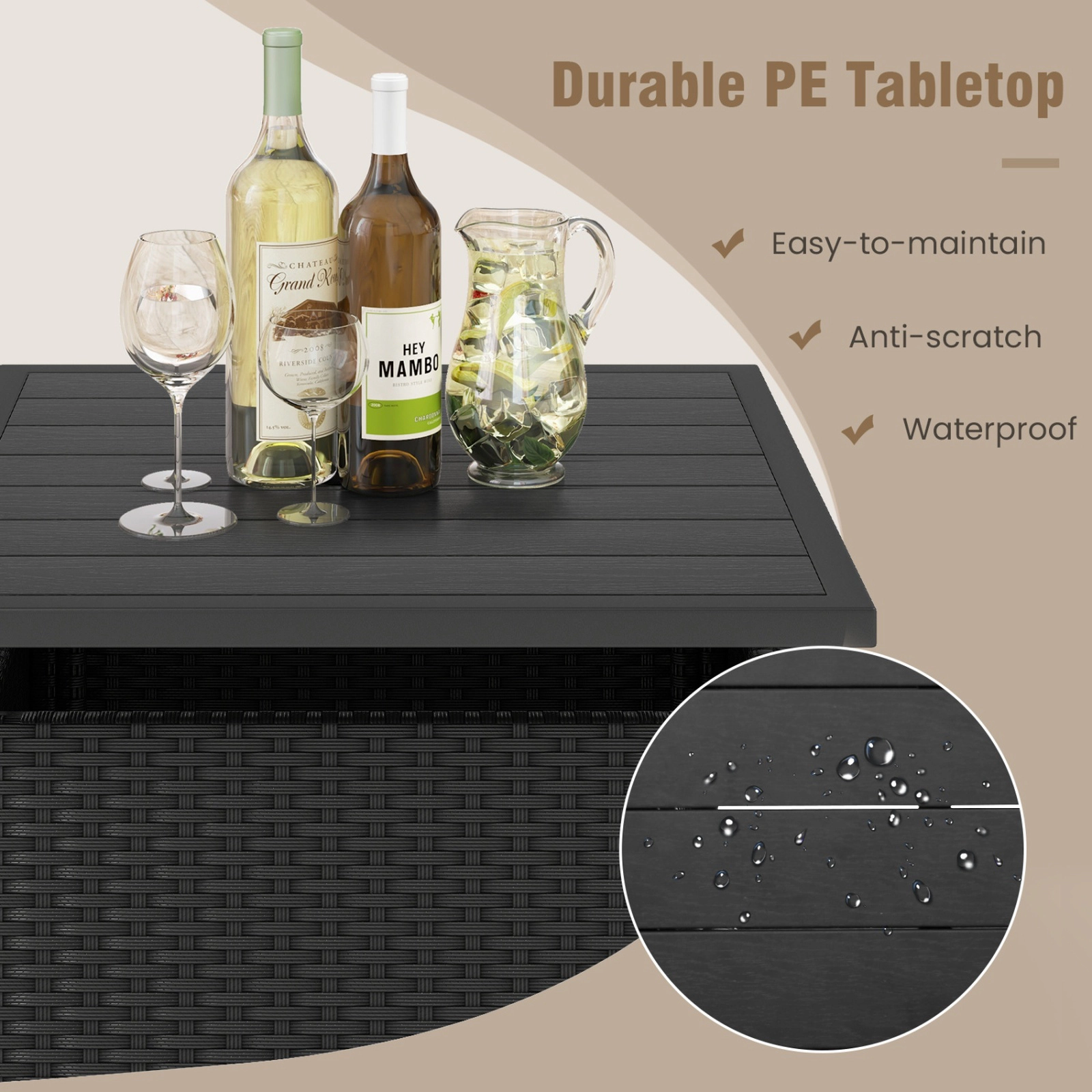SUGIFT 22 Square Patio Side Table Wicker with 2 Umbrella Hole and Storage