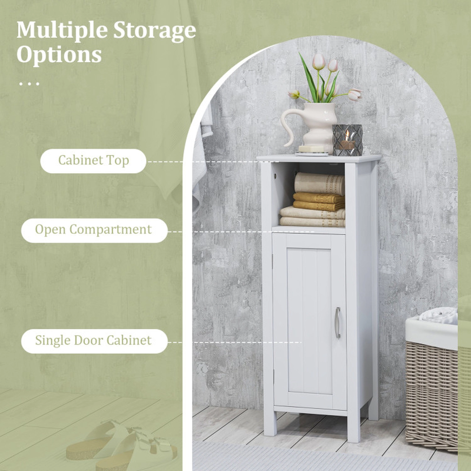 SUGIFT 66-lb Top Capacity 12-in Square 1-Door Freestanding Bathroom Storage Cabinet with Open Shelf