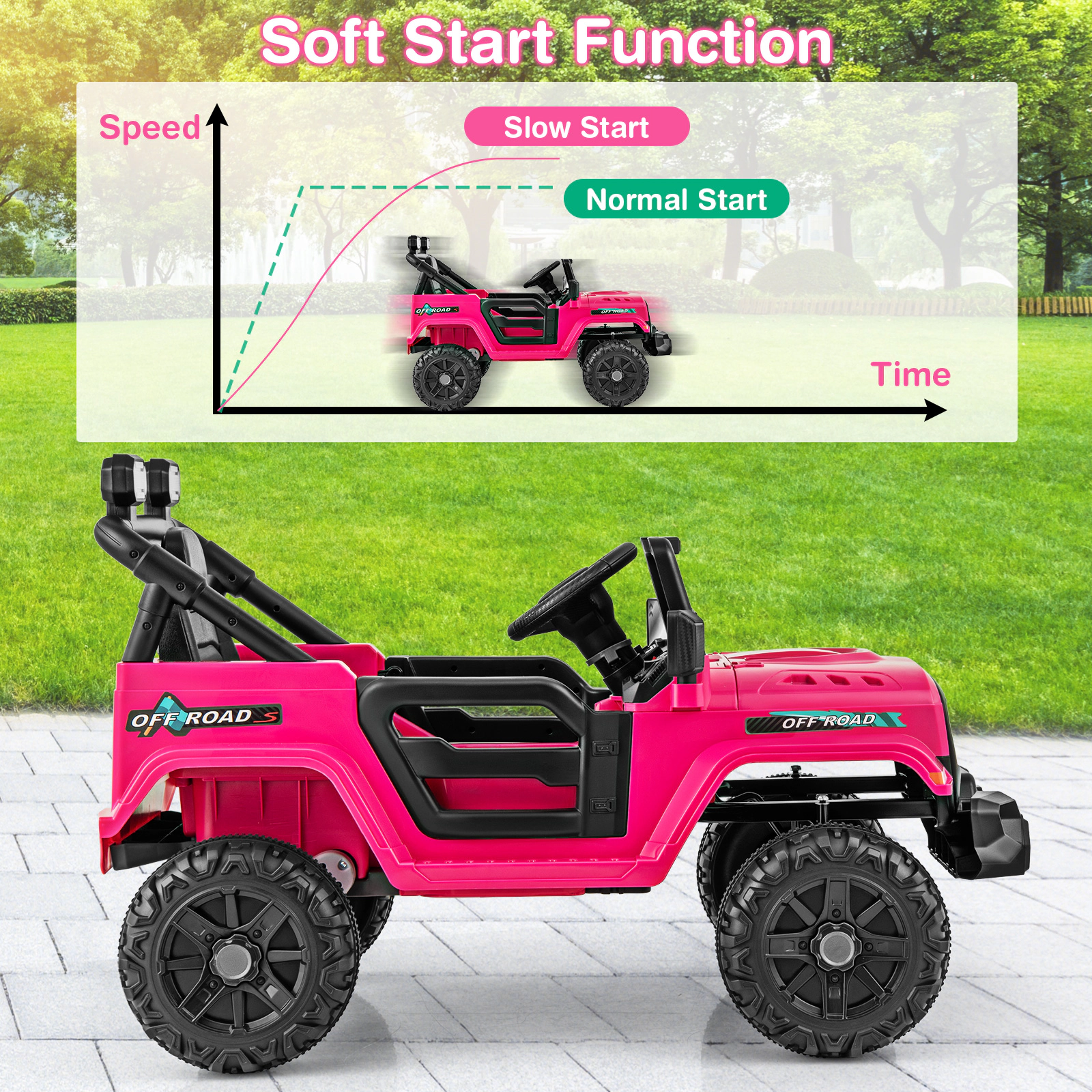 Hivvago 12V Kids Ride on Truck Car with Remote Control Threaded Wheels and 3 Speeds