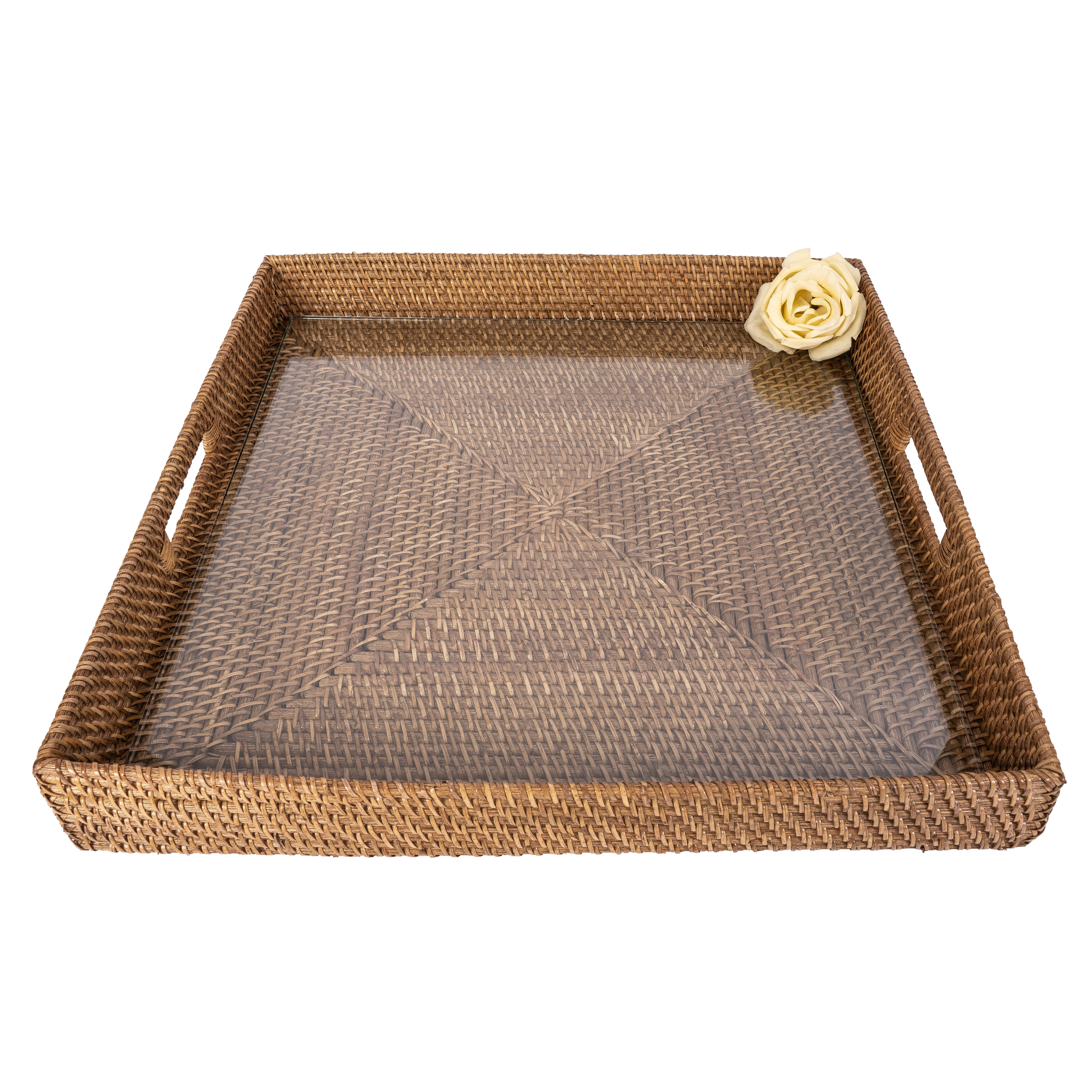 Saboga Home™ Square Serving / Ottoman Tray with Glass Insert