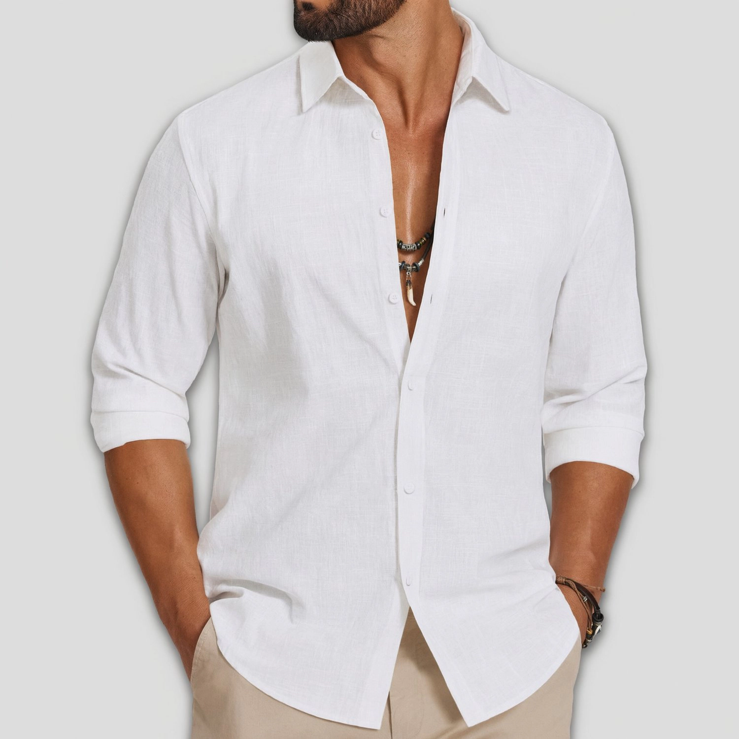 COOFANDY Mens Casual Long Sleeve Shirts  V Neck Button Down Collared Tops