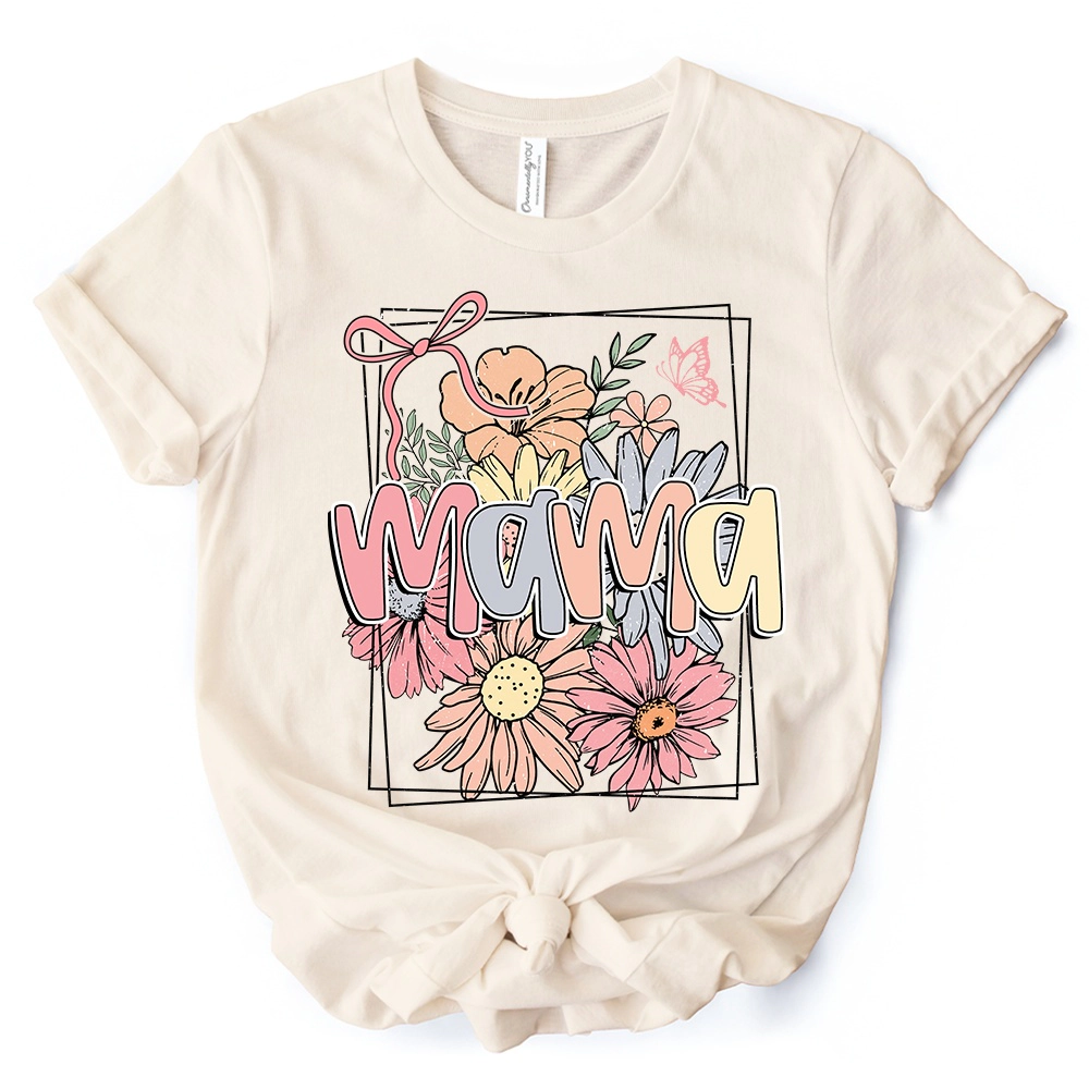 OrnamentallyYou Womens Floral Mama Coquette Bow Pastel T-Shirt