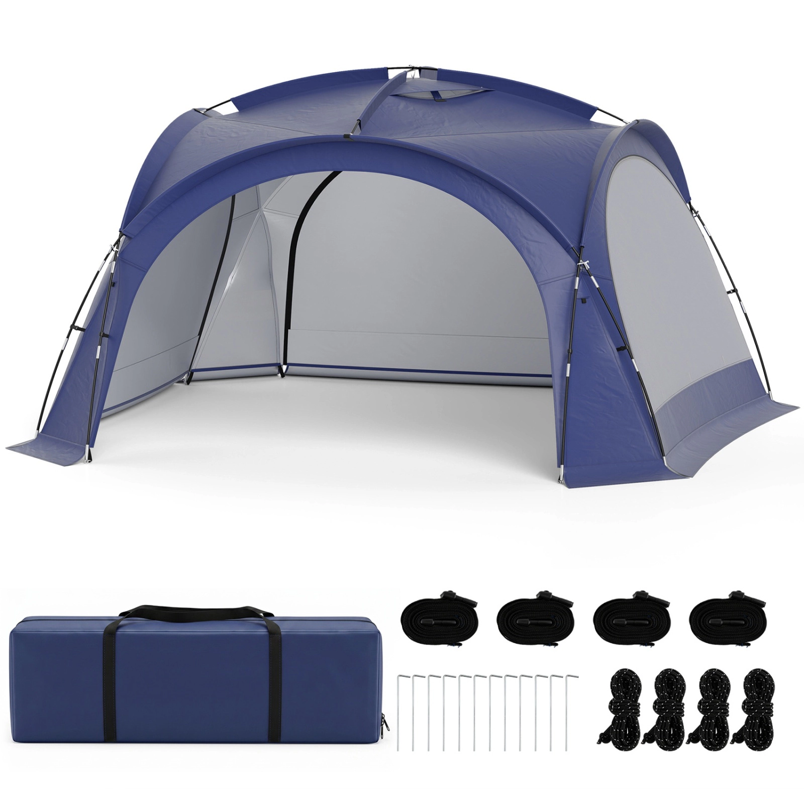 SUGIFT Extra Large Easy Setup Dome Canopy Beach Tent for 12-15 People with 4 Removable Zippered Sidewalls Blue/Beige