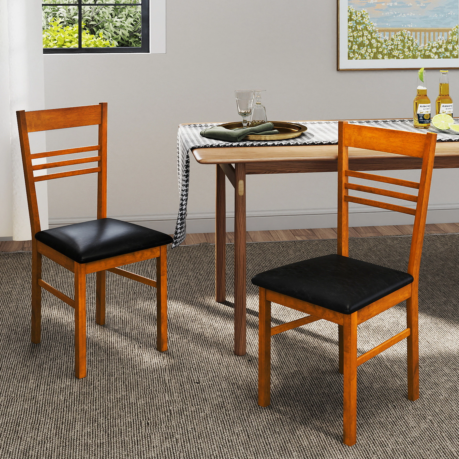 LJG Wood Dining Chairs Set of 2 with Rubber Frame