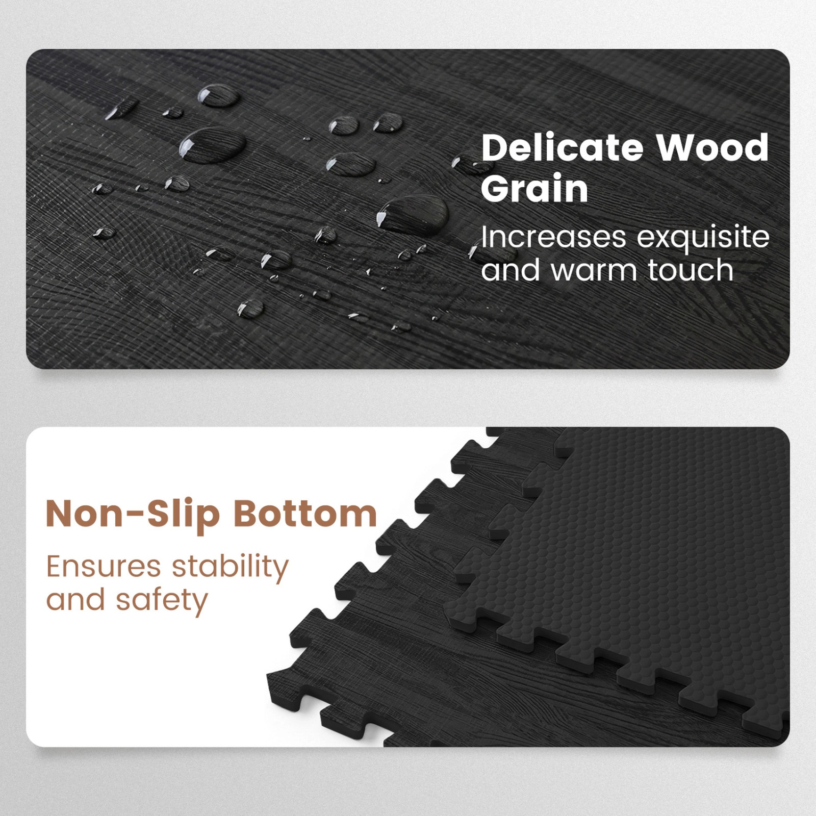 SUGIFT Black 25 Tile Wood Grain Interlocking Foam Floor Mat Set with 50 Borders 24-in W 24-in D 0.4-in H