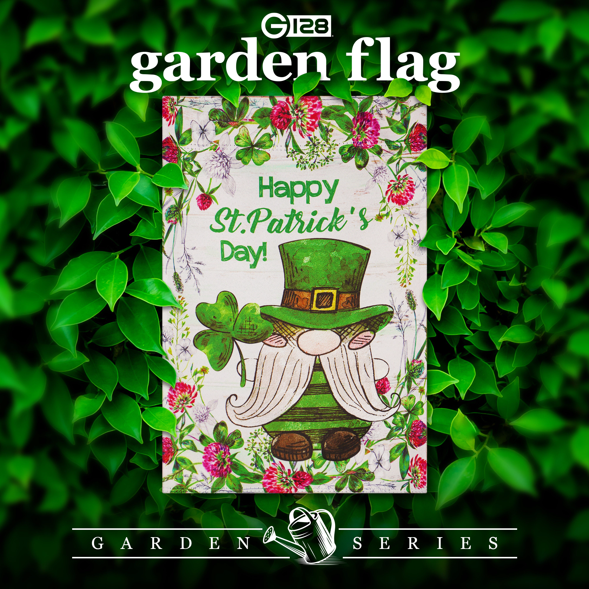 G128 Garden Flag Happy St. Patrick's Day Leprechaun Gnome 12x18 Blockout Polyester