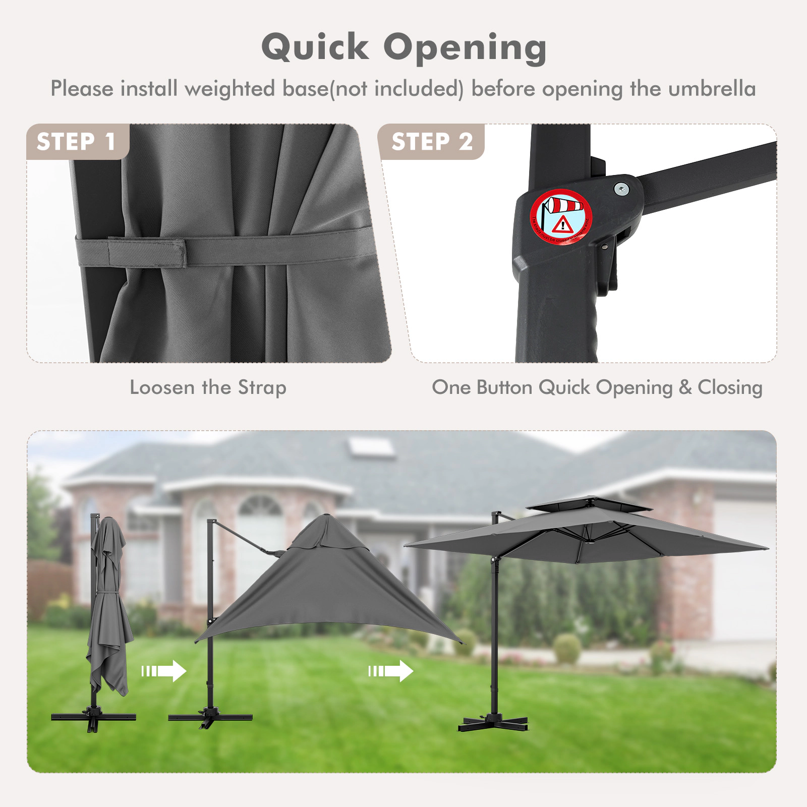 SUGIFT 9.5-ft Gray Offset Cantilever Patio Umbrella with Foot Pedal, 360-Degree Rotation and Vented Double Top