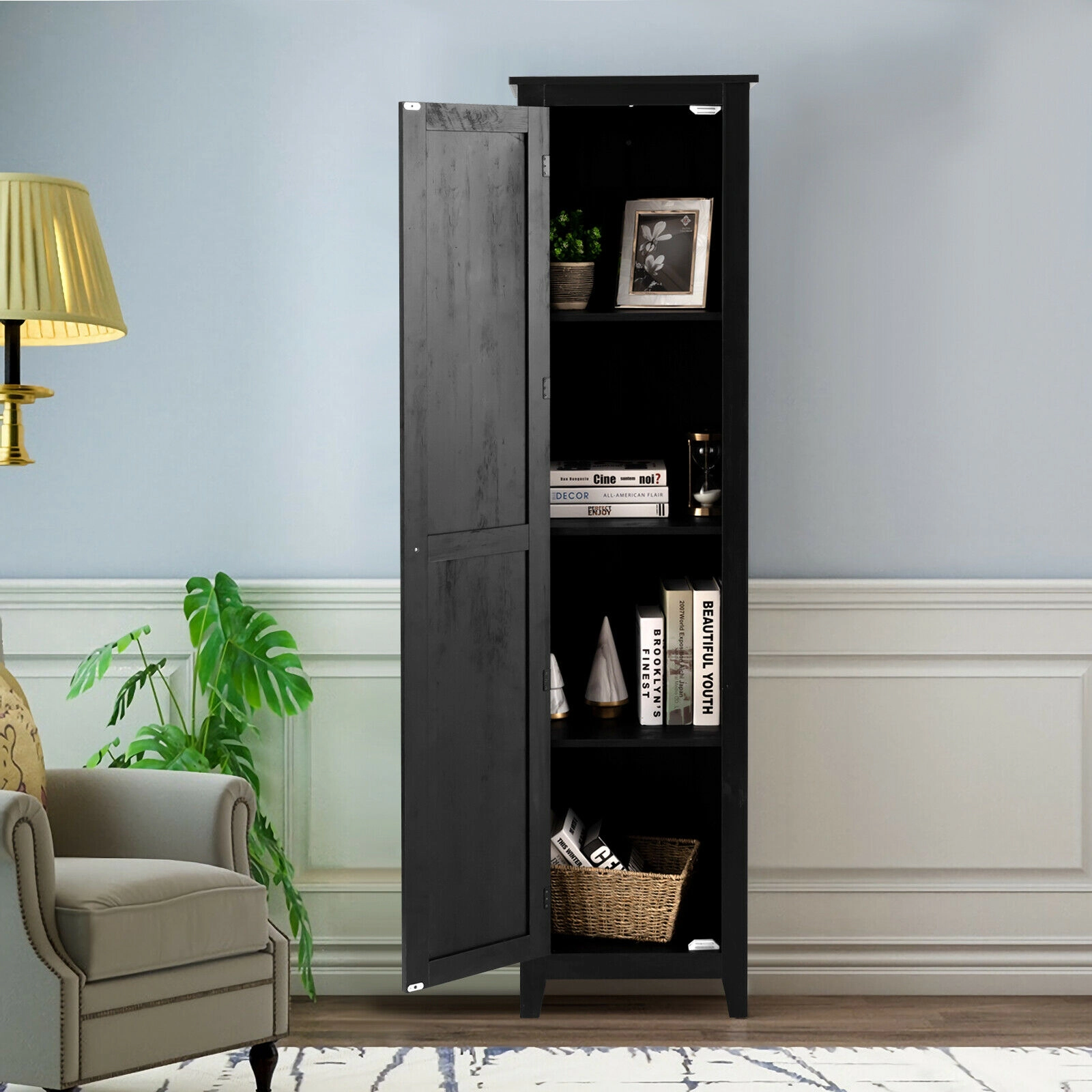 SlickBlue Linen Storage Cabinet with 4 Shelves and Magnetic Door