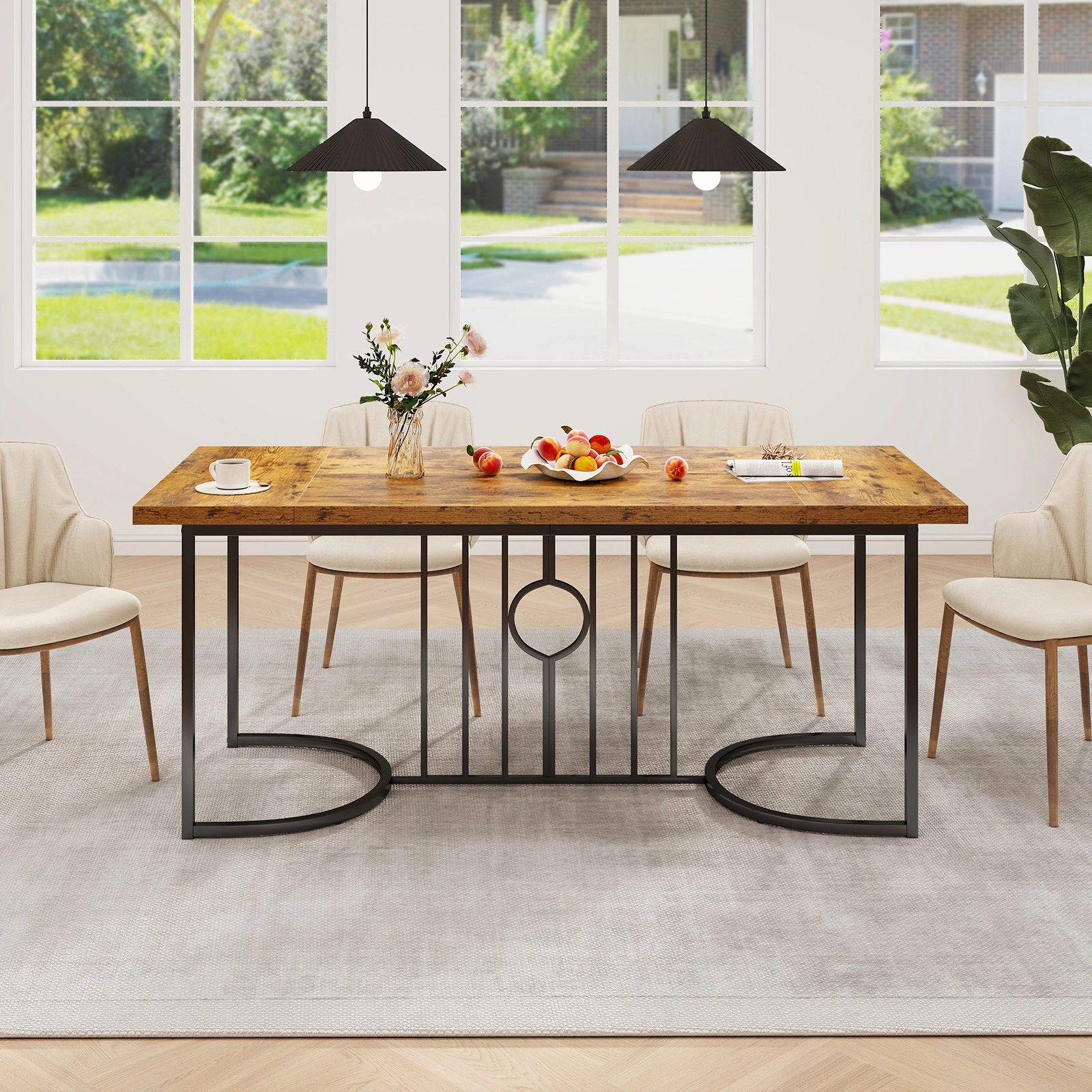 LJG 71 Inch Large Dining Table for 6-8 People Rectangular Wood Kitchen Table