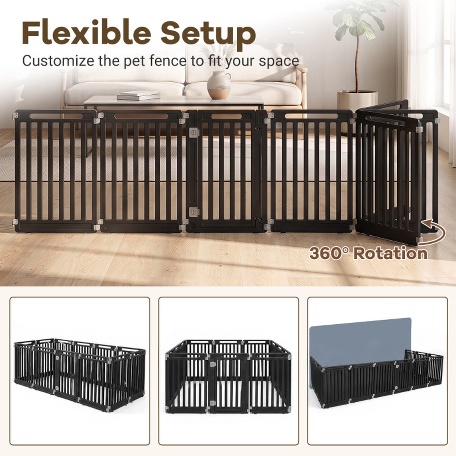 SUGIFT Black 12-Panel 31.5-in Tall Dog Playpen Puppy Pen with Snap-In Tool-Free Assembly for Indoor Use