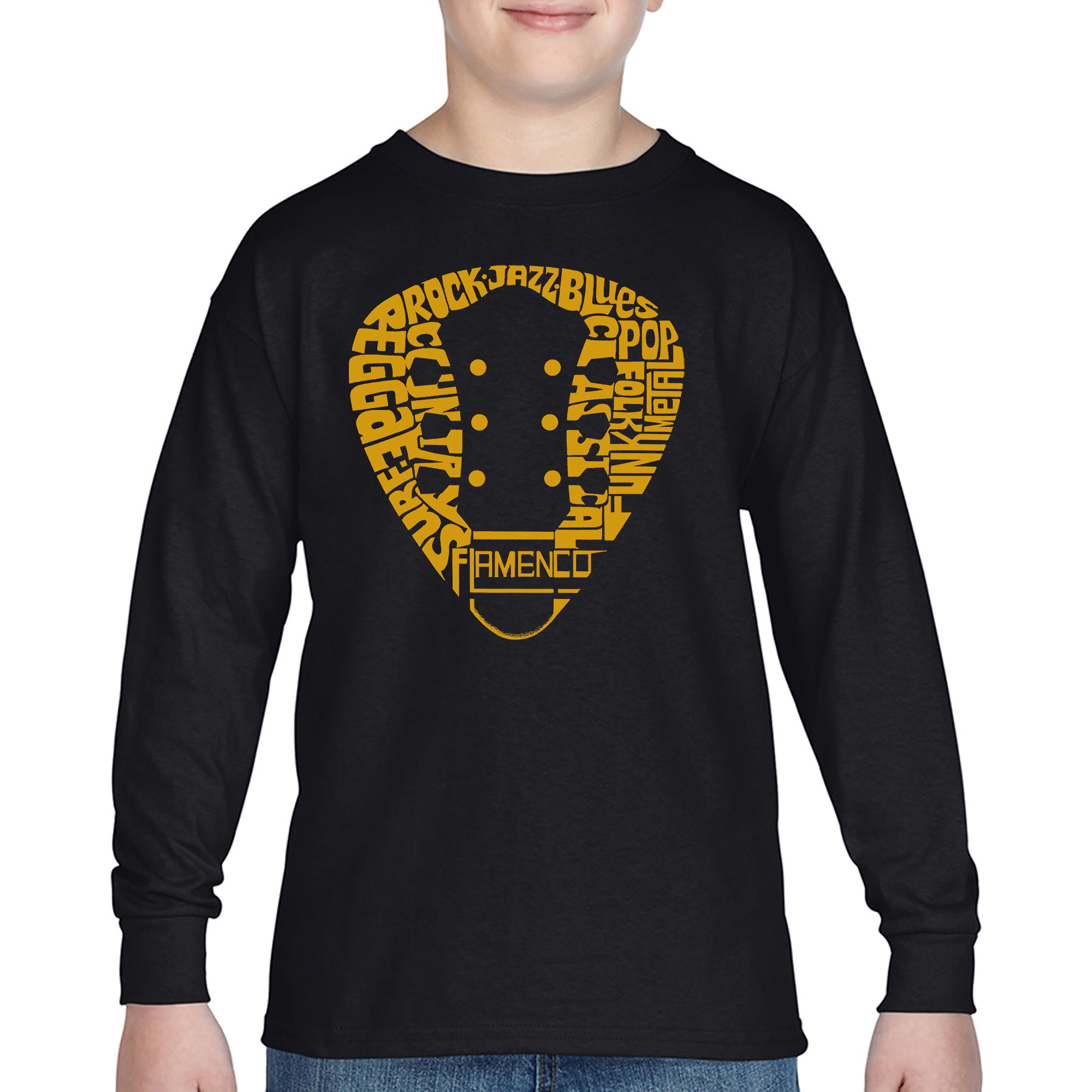 LA Pop Art Boys Long Sleeve T-Shirt - Guitar Pick Genres