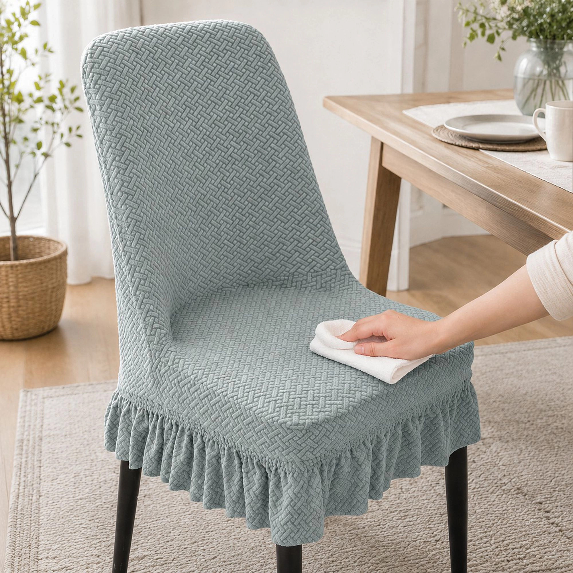 Alilang Textured Stretch Dining Chair Cover with Ruffled Skirt